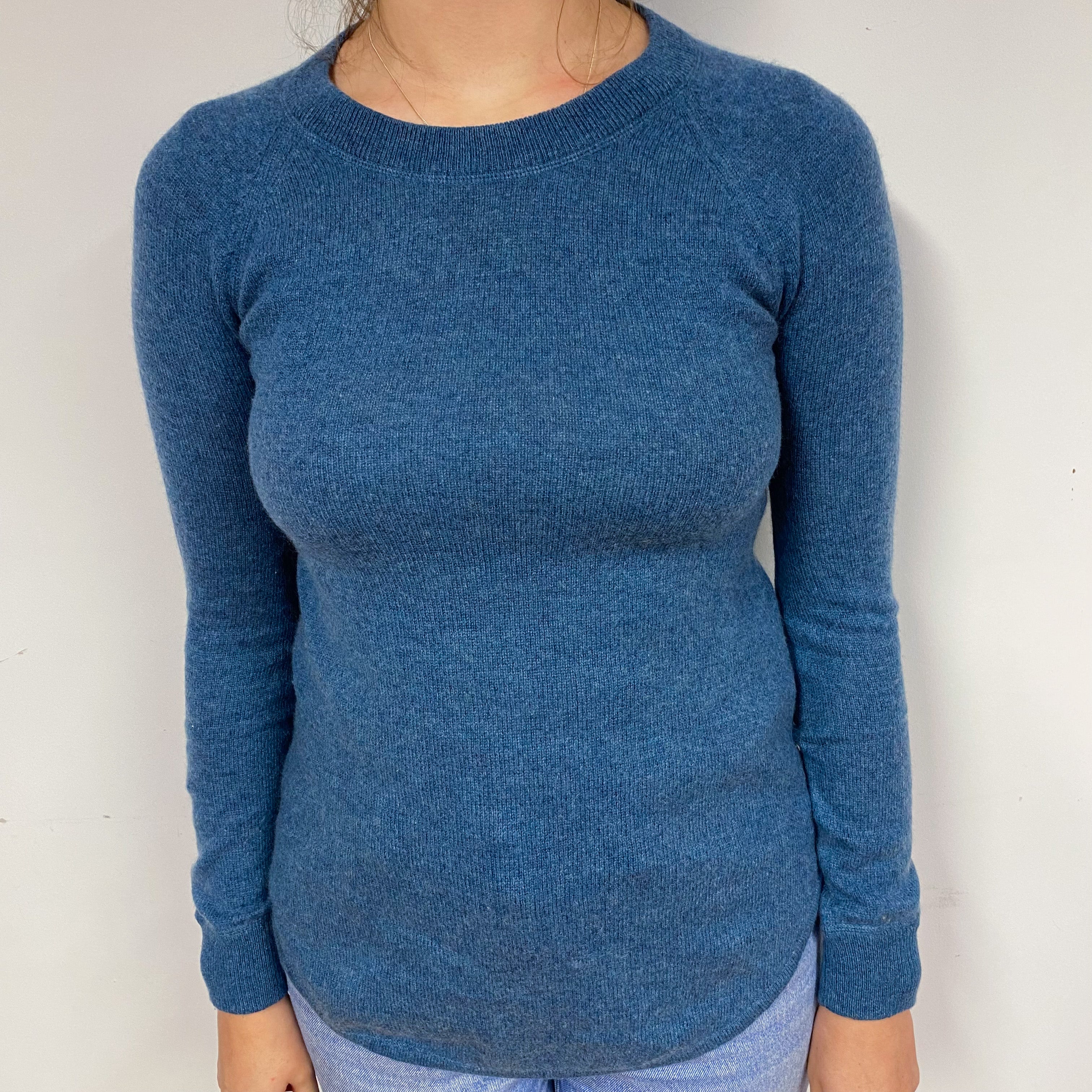 Dark Denim Blue Cashmere Crew Neck Jumper Small