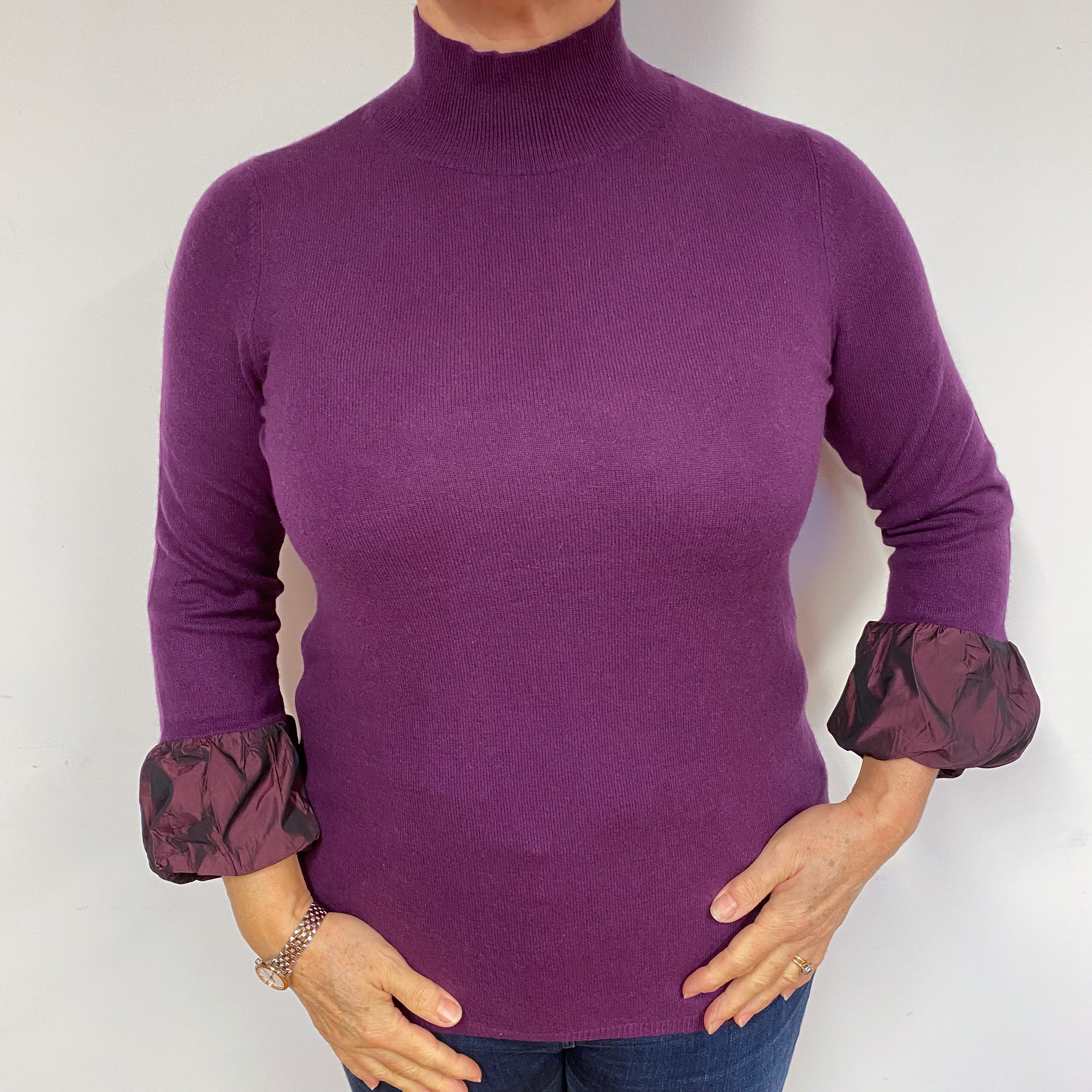 Vince Blueberry Purple Cashmere Polo Neck Jumper Large