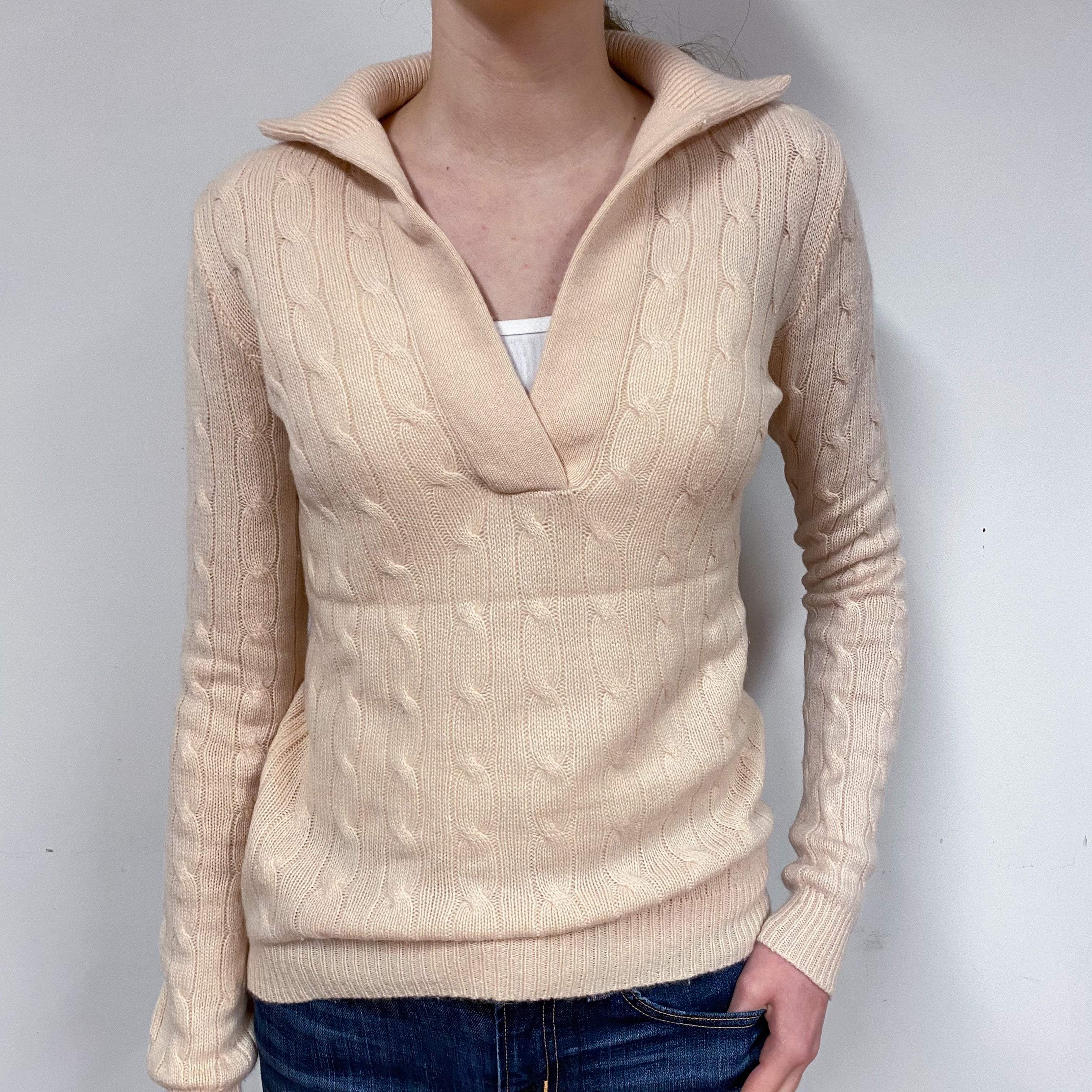 Ralph Lauren Pale Peach Cashmere V-Neck Jumper Extra Small