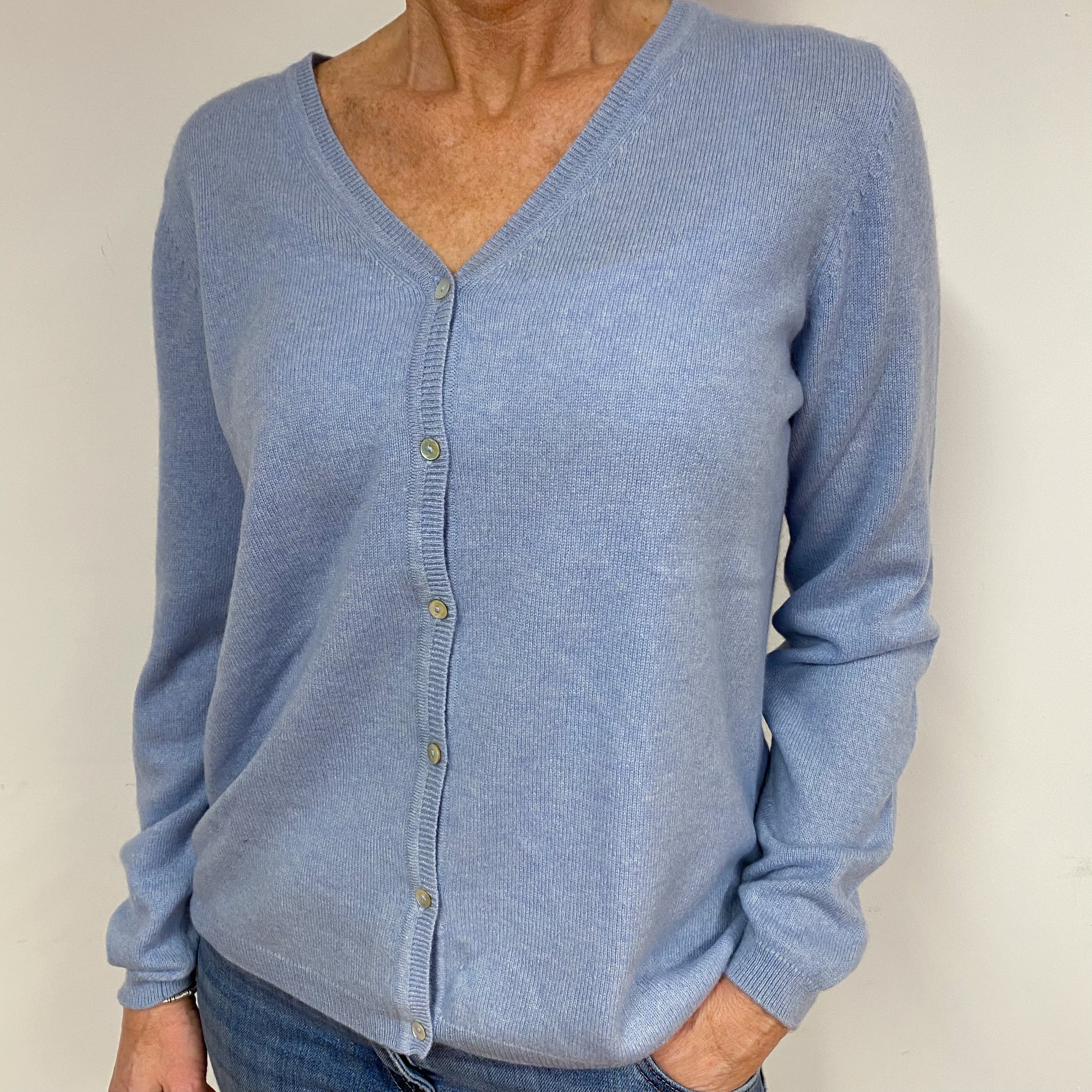 Sky Blue Cashmere V-Neck Cardigan Medium