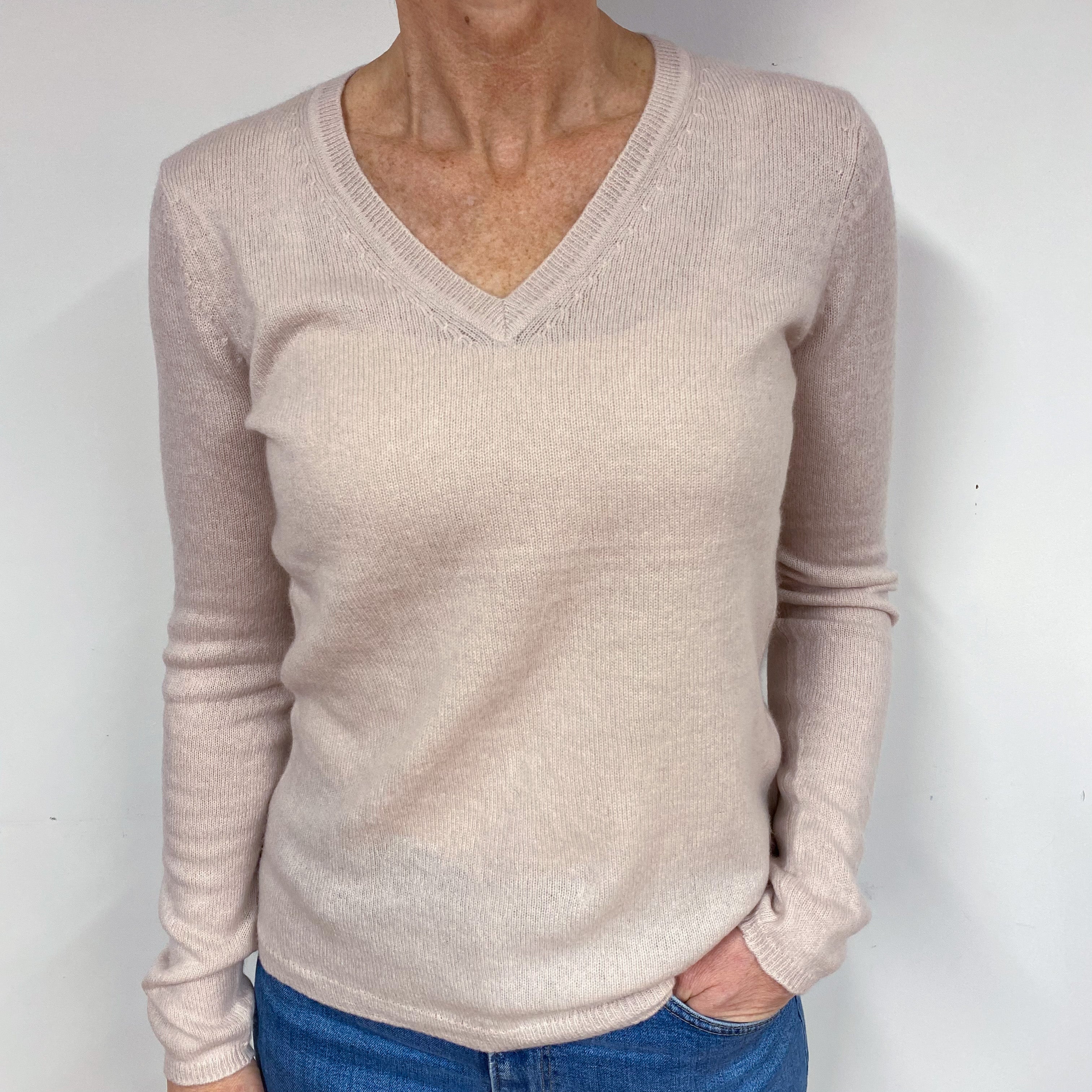 Shell Pink Cashmere V-Neck Jumper Medium