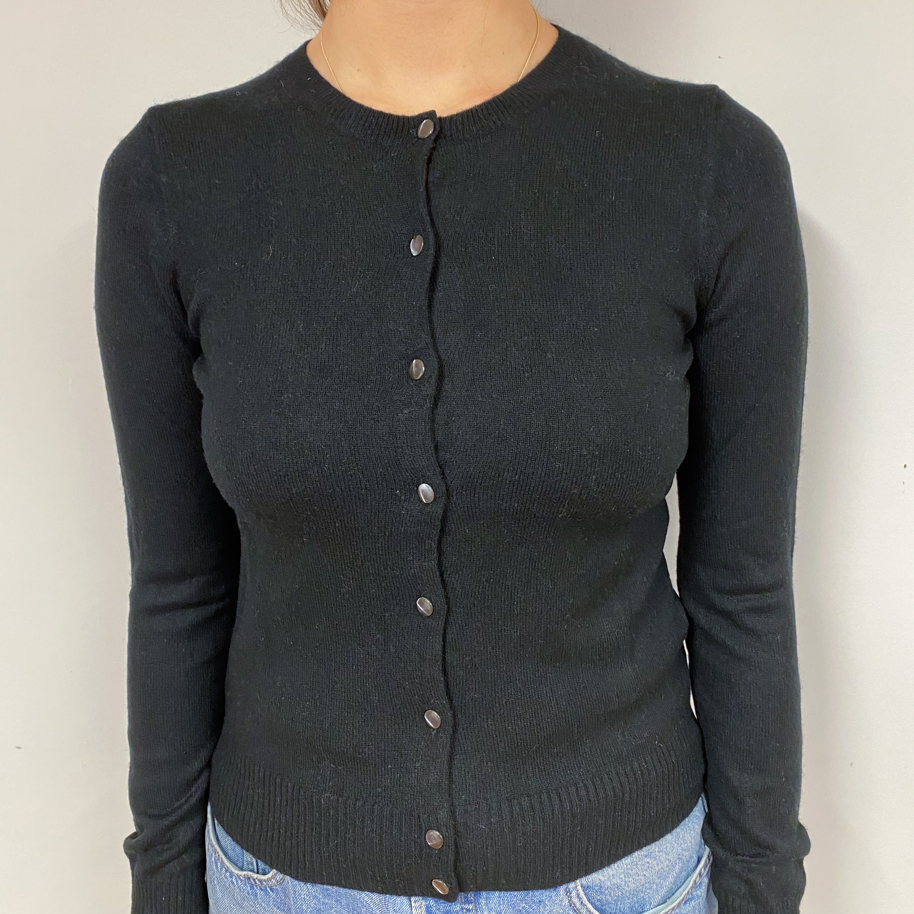 Black Cashmere Crew Neck Cardigan Small