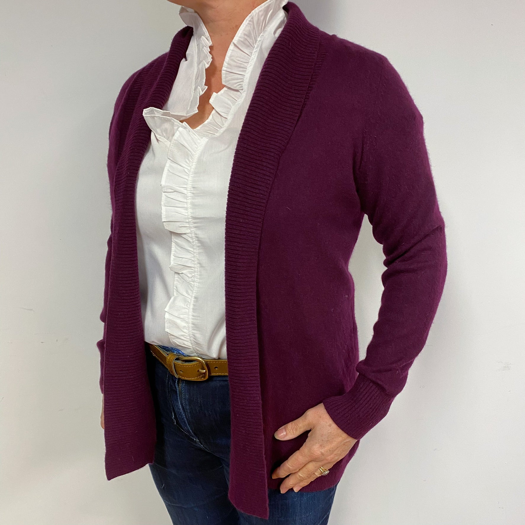 Mulberry Purple Edge to Edge Cashmere Cardigan Large