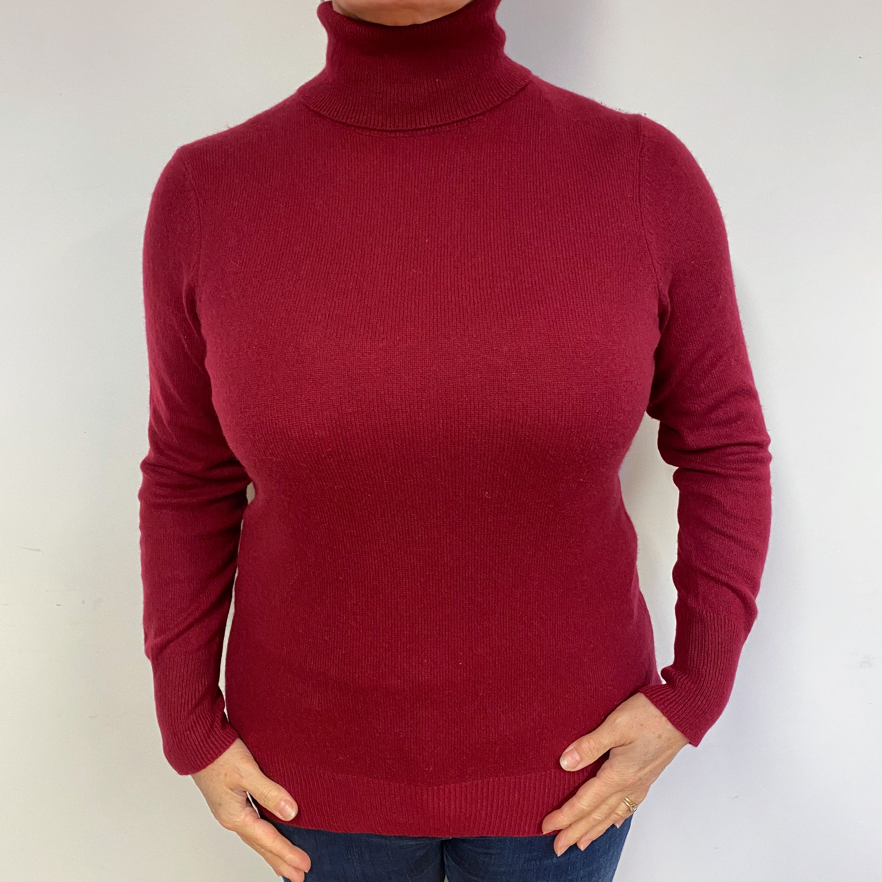 Wine Red Cashmere Polo Neck Jumper Large