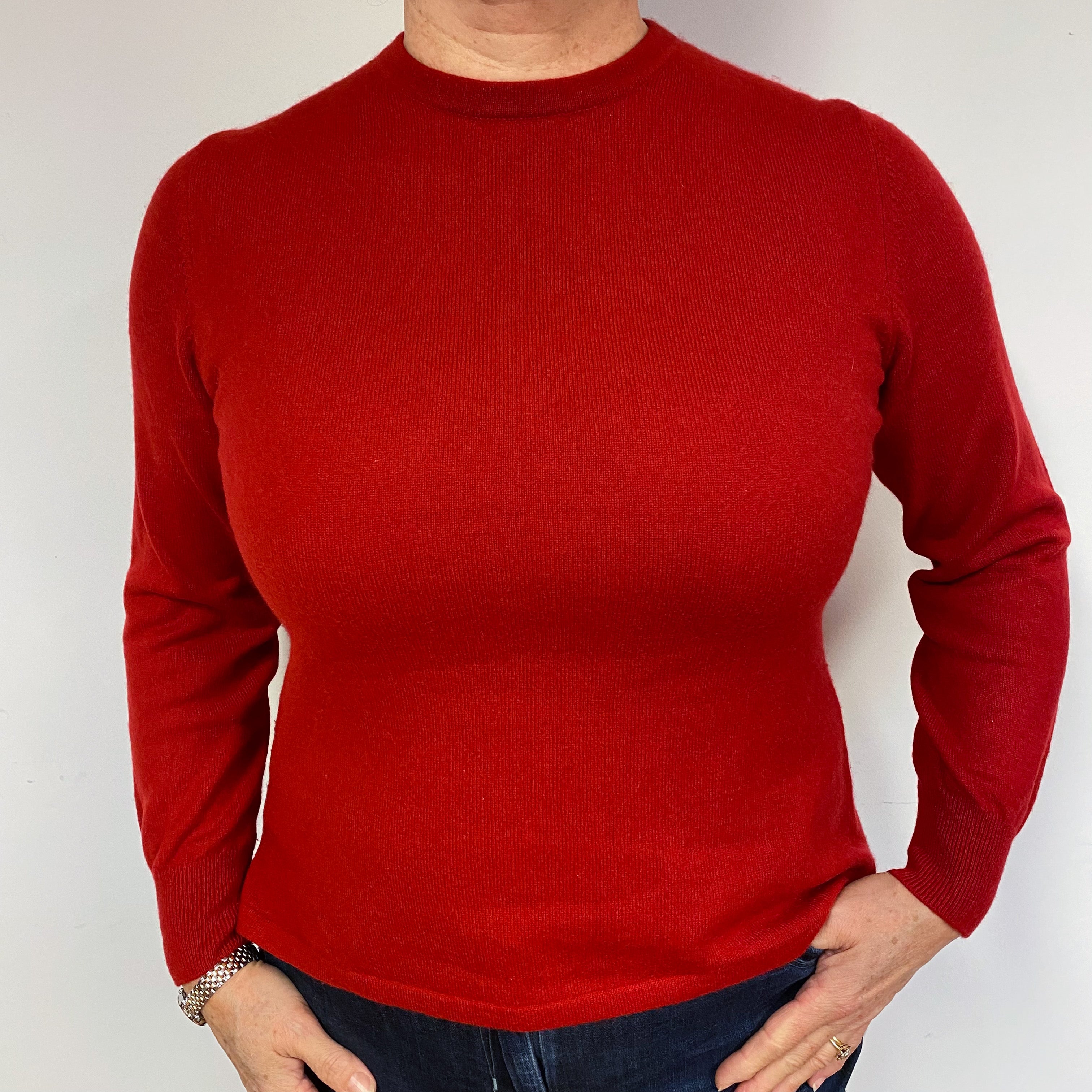 Scarlet Red Cashmere Crew Neck Jumper Large