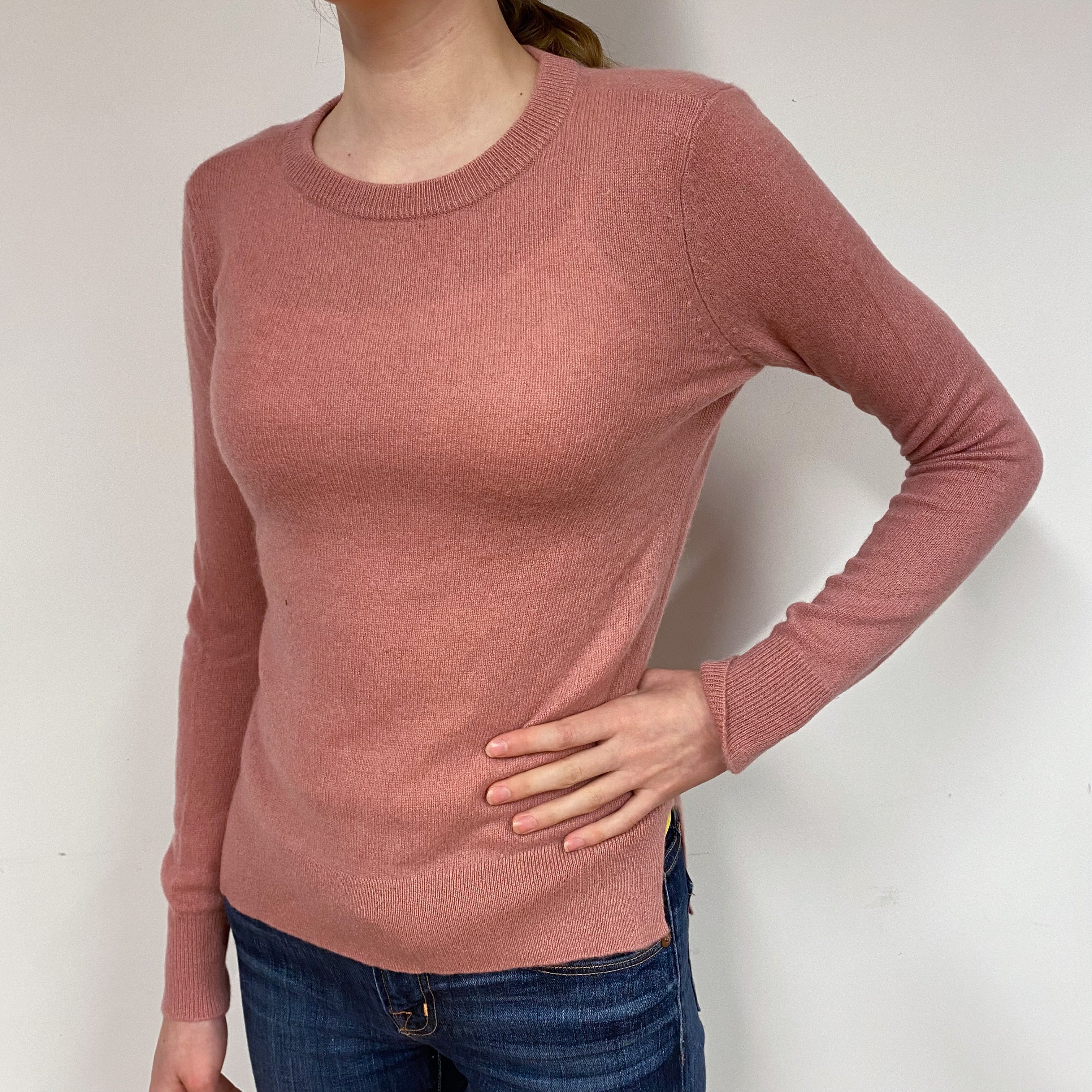 Faded Heather Pink Cashmere Crew Neck Jumper Extra Small