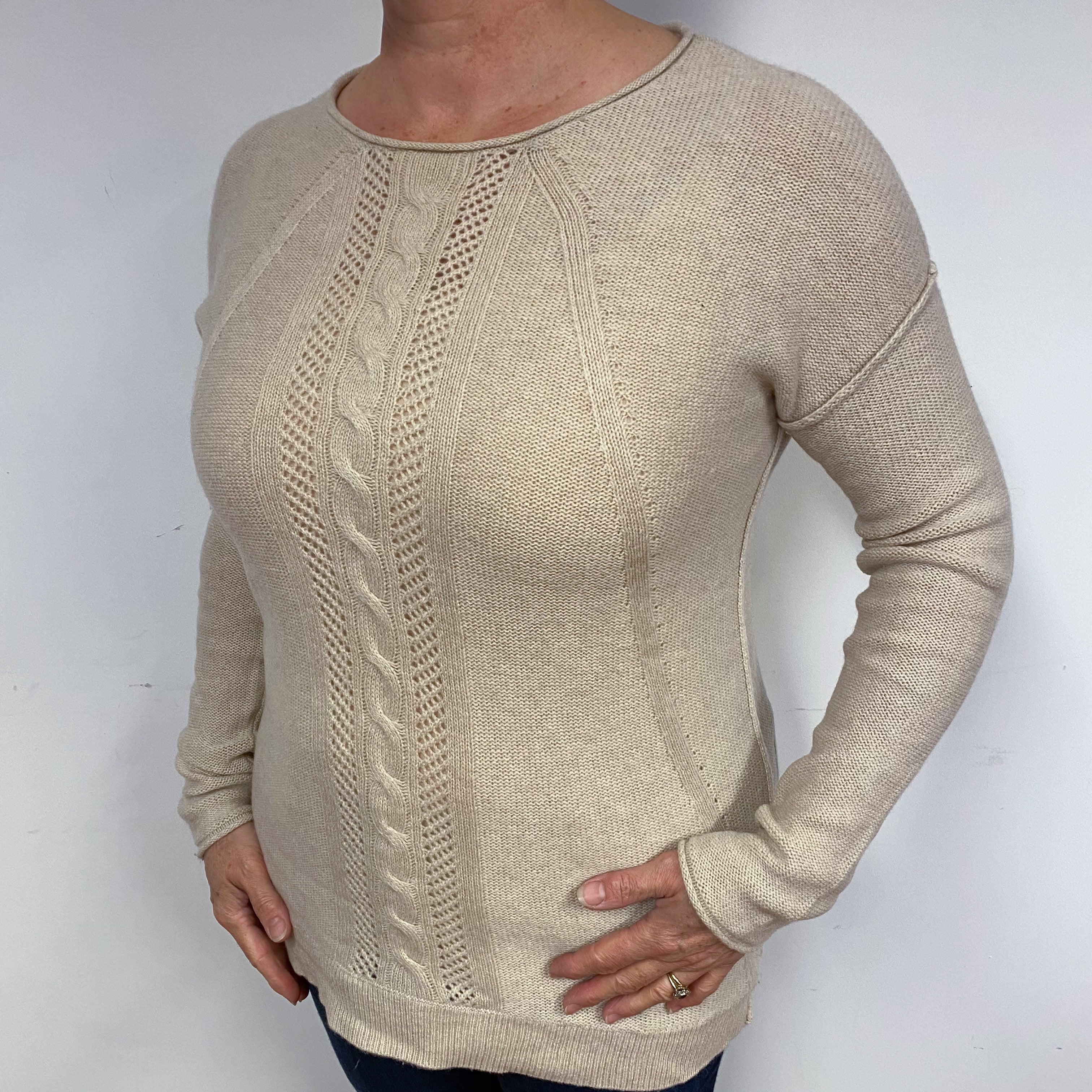 Honey Beige Cashmere Crew Neck Jumper Large