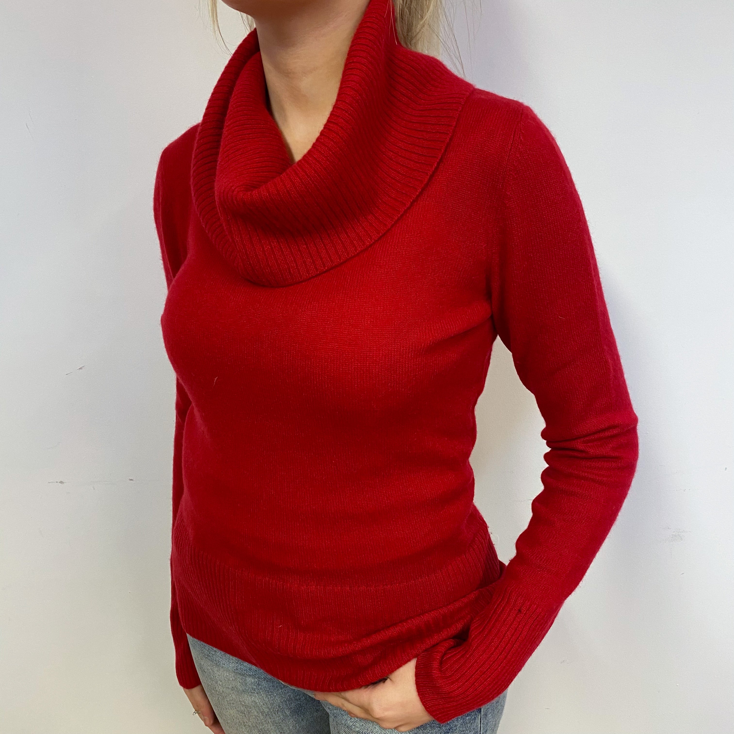 Post Box Red Cashmere Cowl Neck Jumper Small