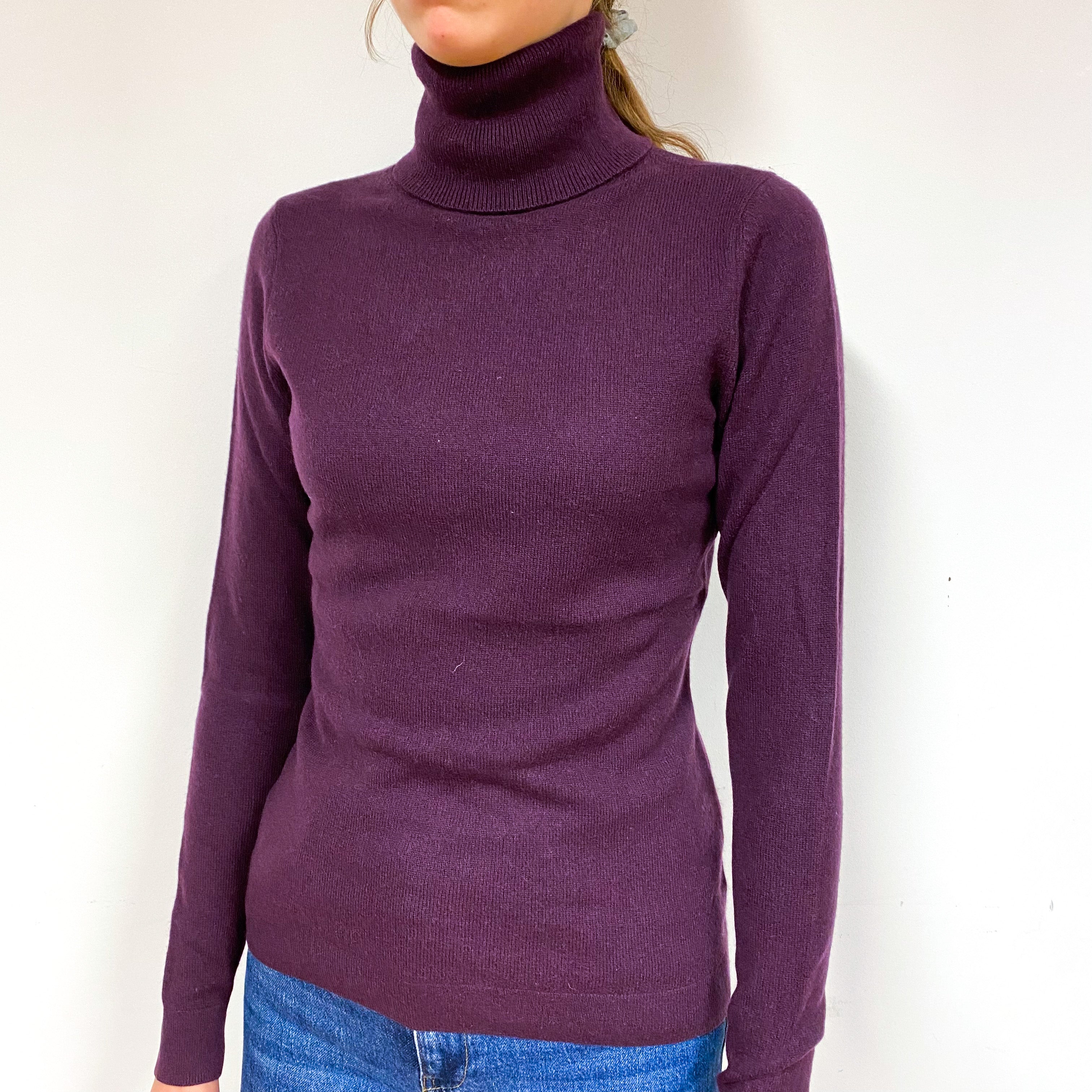 Blueberry Purple Cashmere Polo Neck Jumper Extra Small