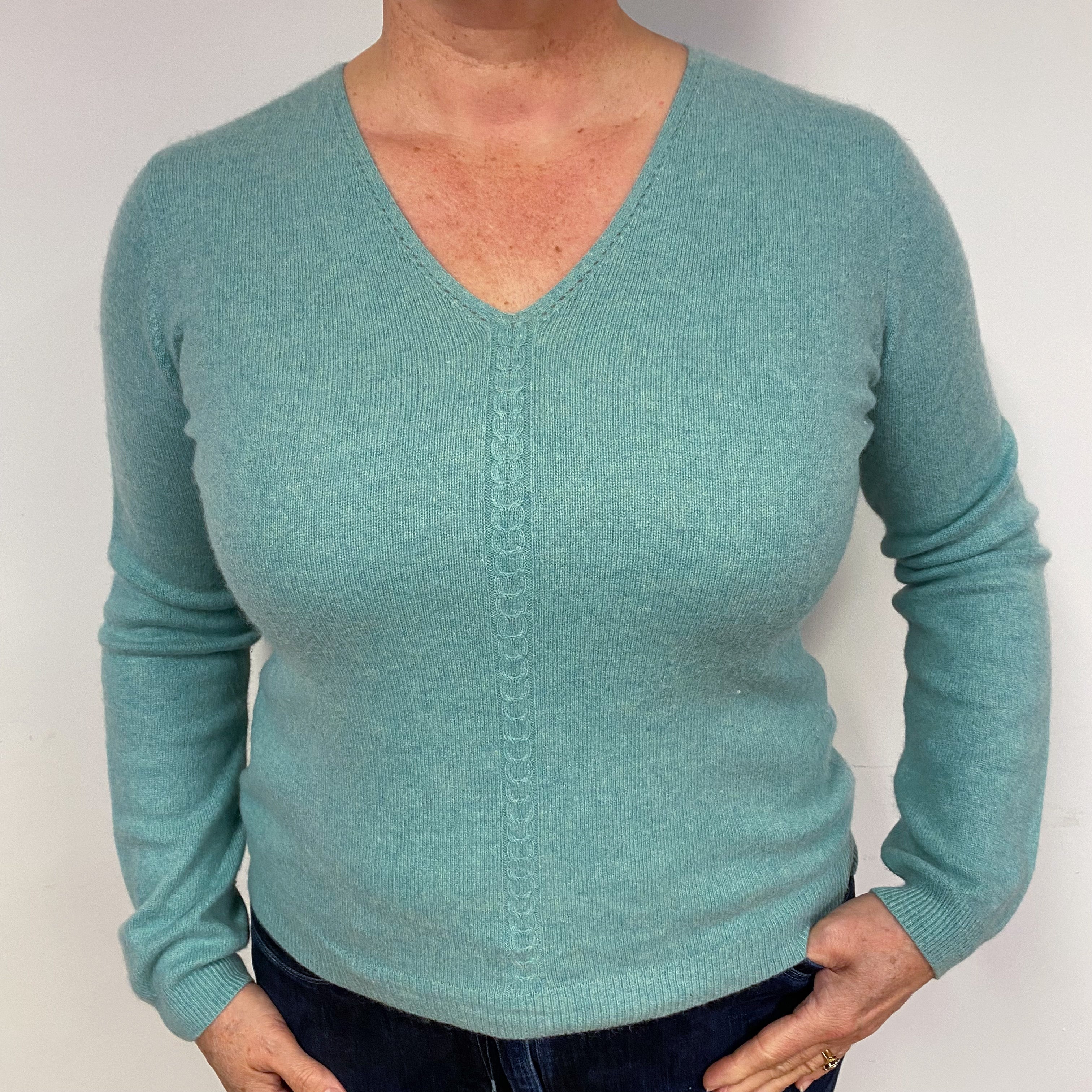 Sea Foam Green Cashmere V-Neck Jumper Large