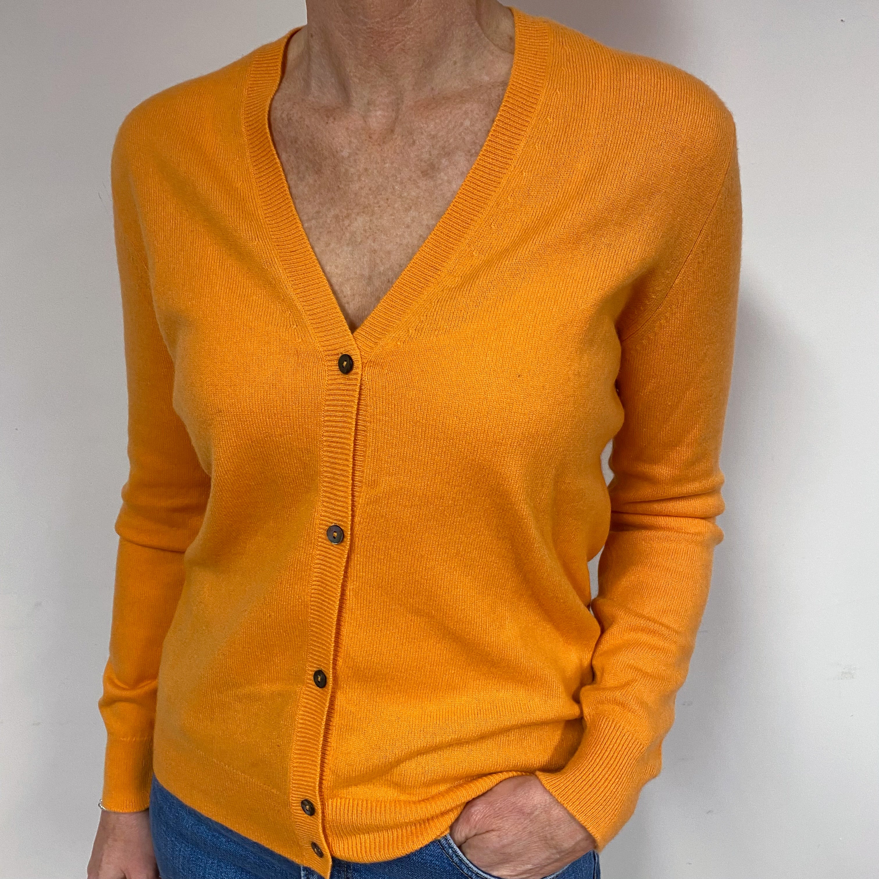 Marigold Orange Cashmere V-Neck Cardigan Medium