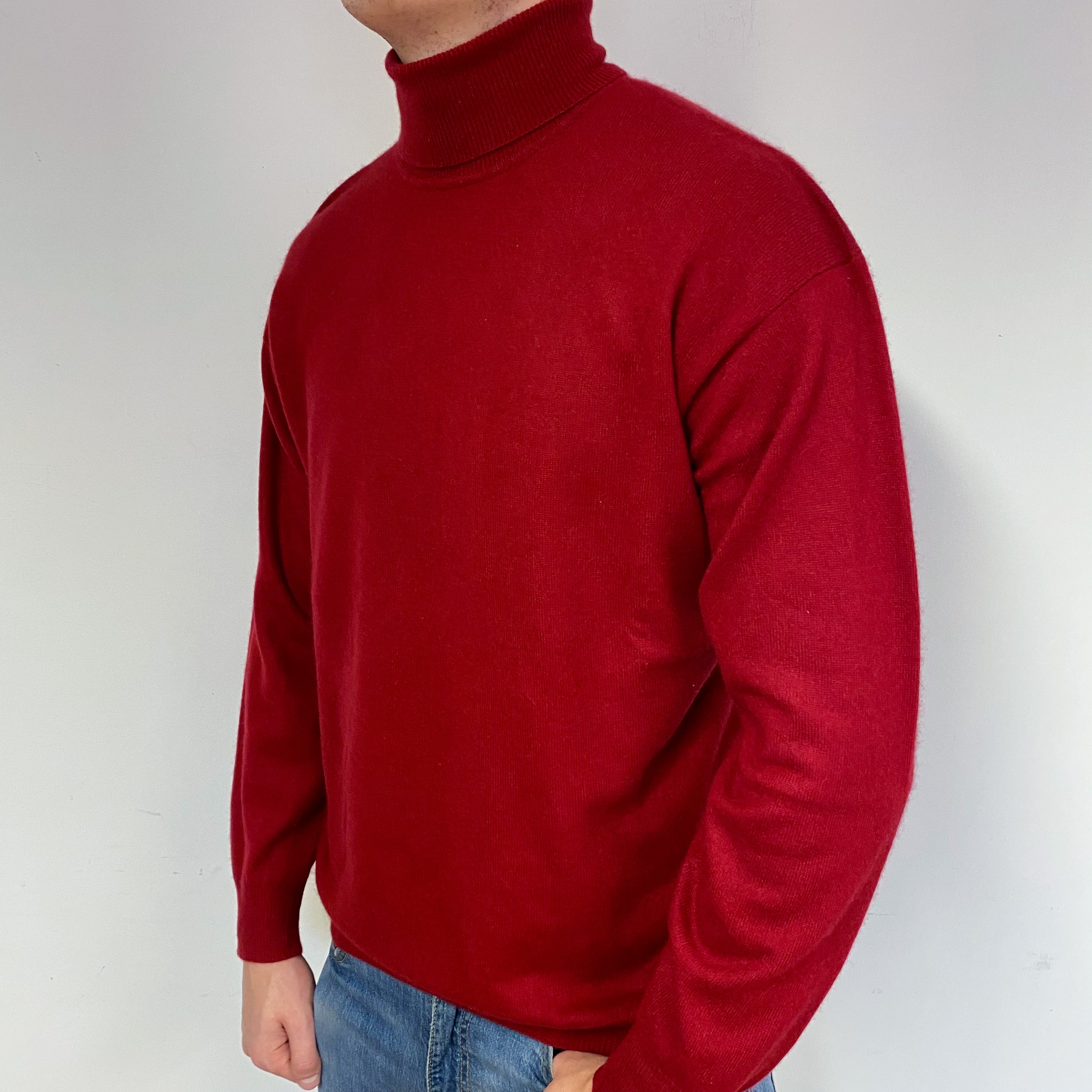 Men's Crimson Cashmere Polo Neck Jumper XL