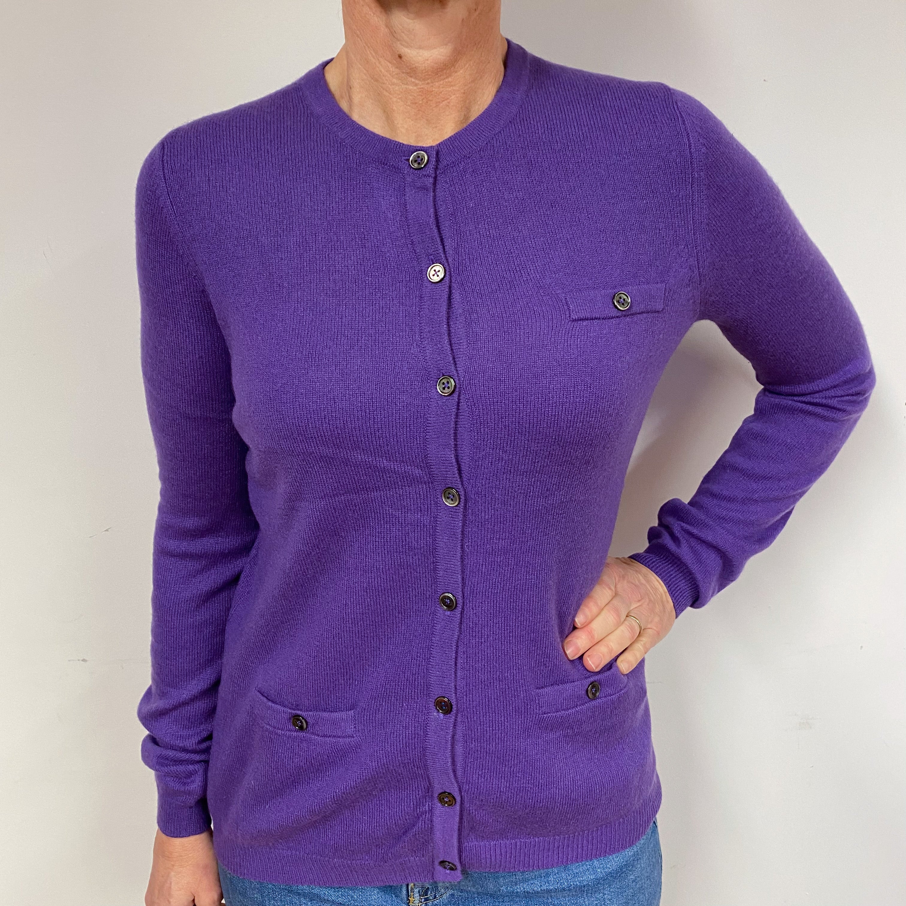 Violet Purple Cashmere Crew Neck Cardigan Medium