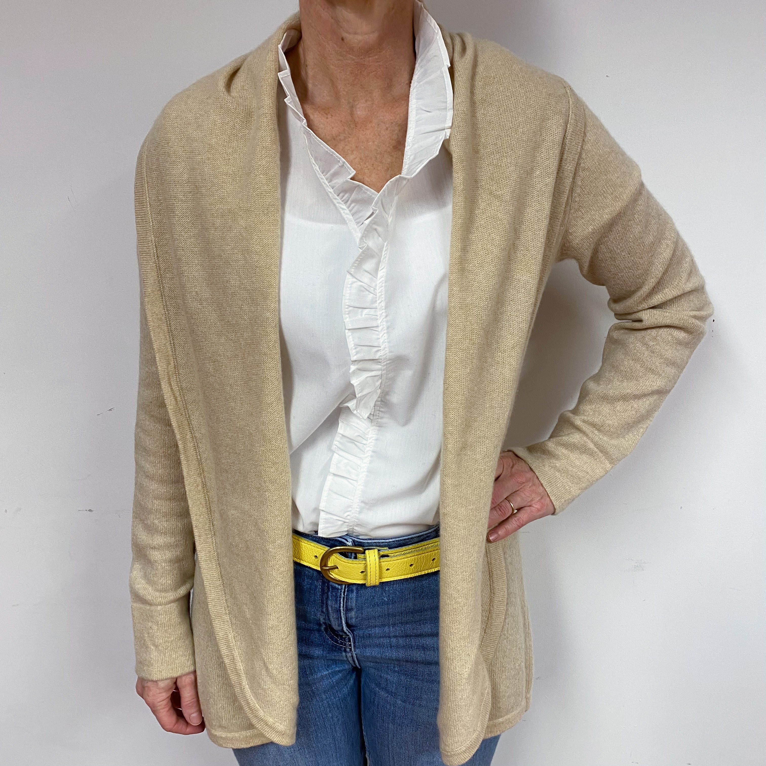 Sand Beige Cashmere Edge to Edge Cardigan Medium