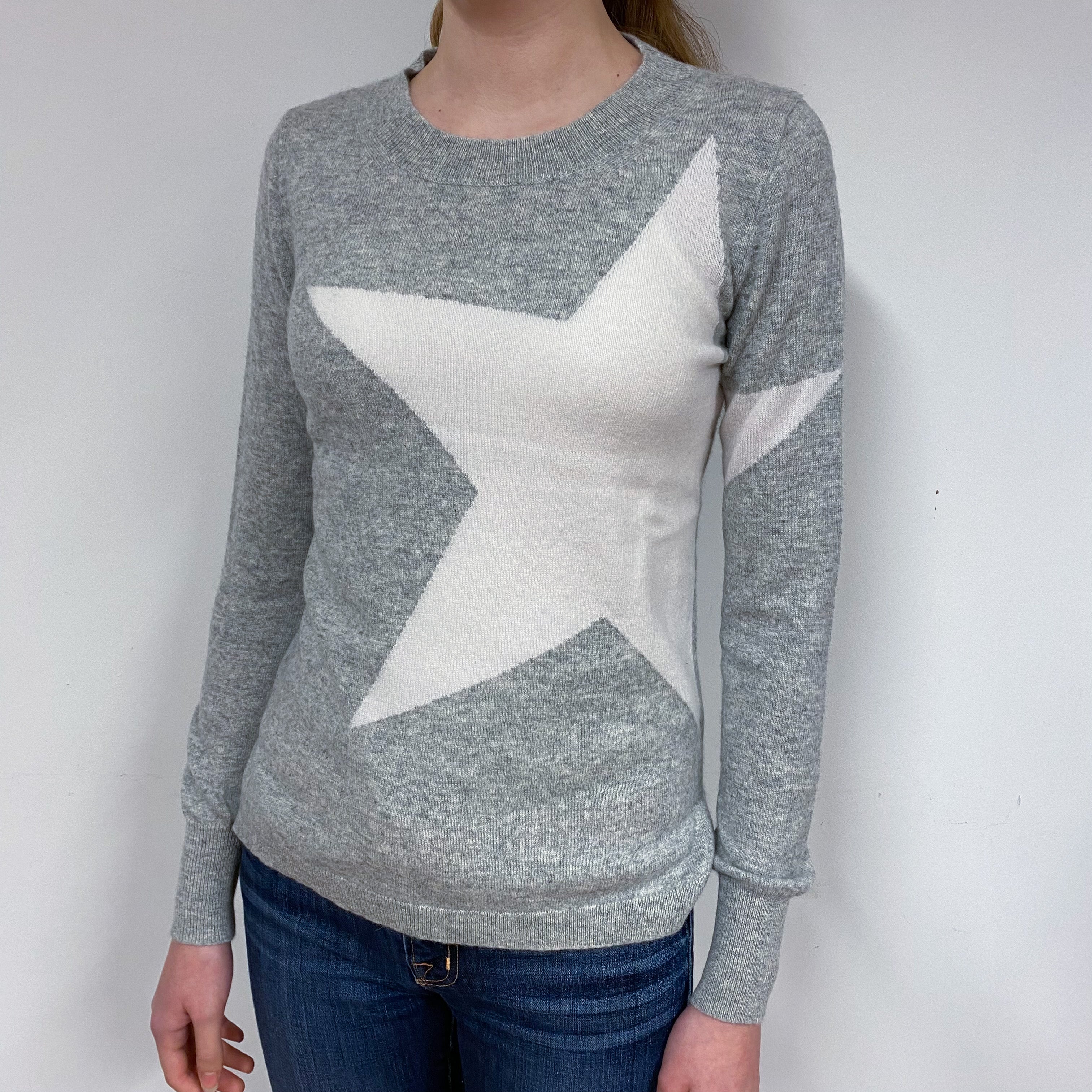 Smoke Grey Star Cashmere Crew Neck Jumper Extra Small