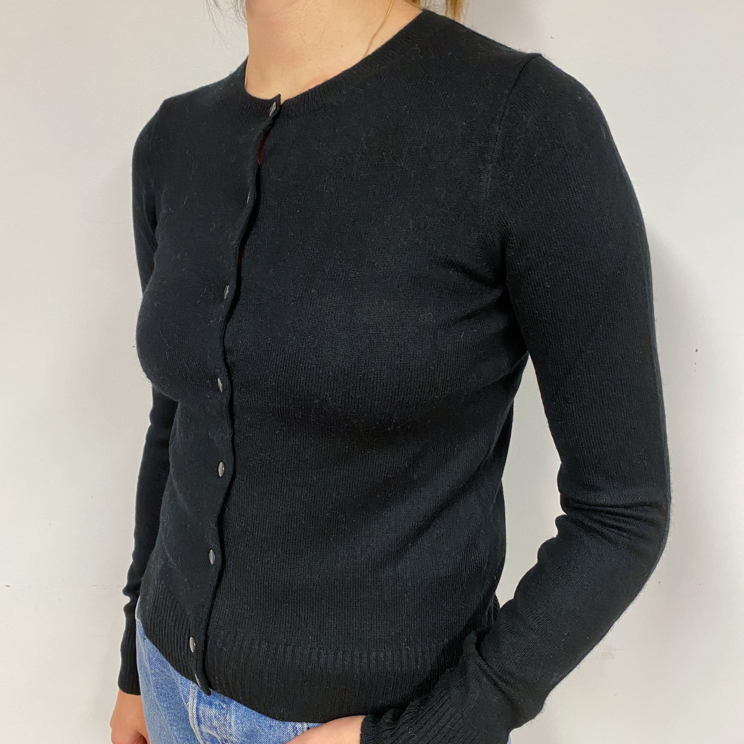 Black Cashmere Crew Neck Cardigan Small