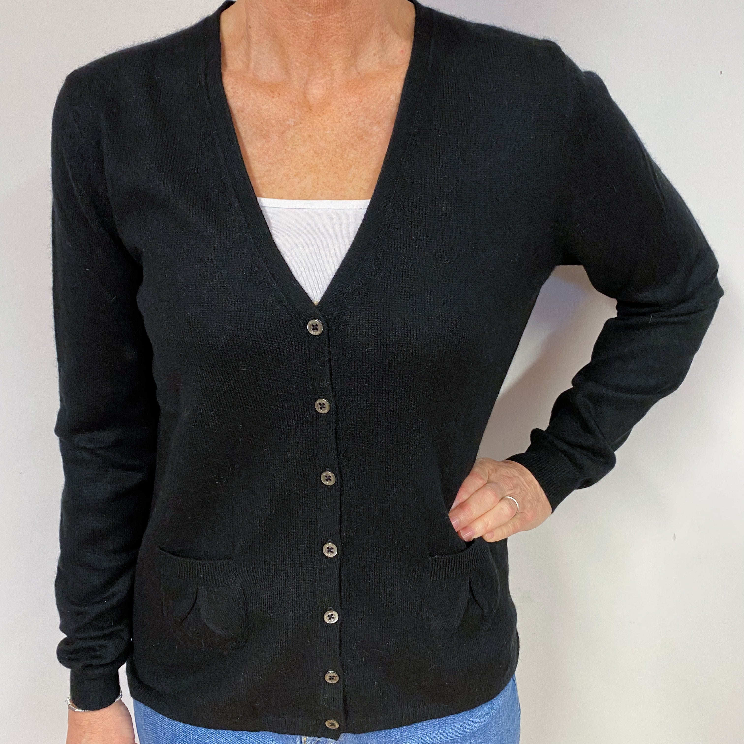 Repeat Black Cashmere V-Neck Cardigan Medium