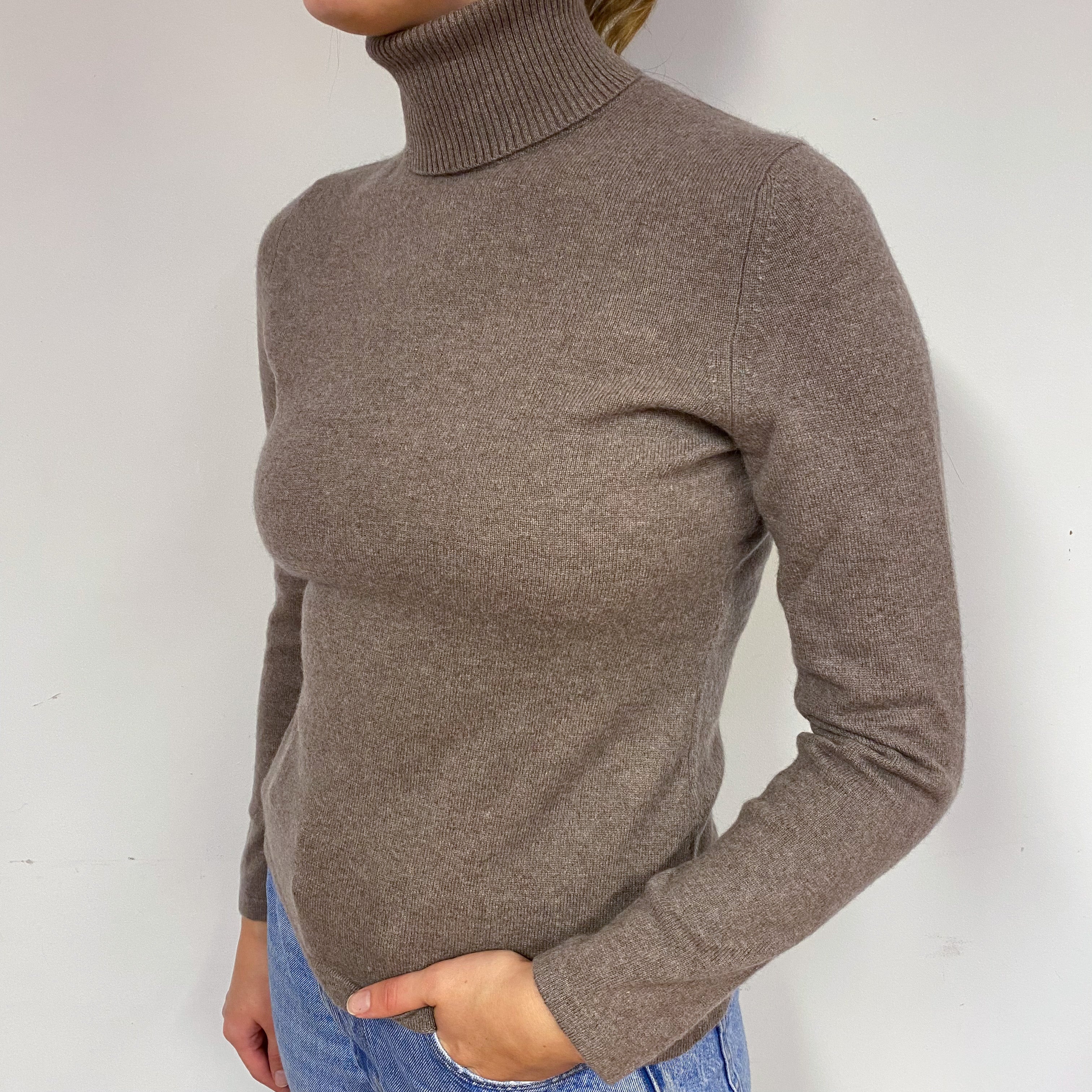 Mink Brown Cashmere Polo Neck Jumper Small