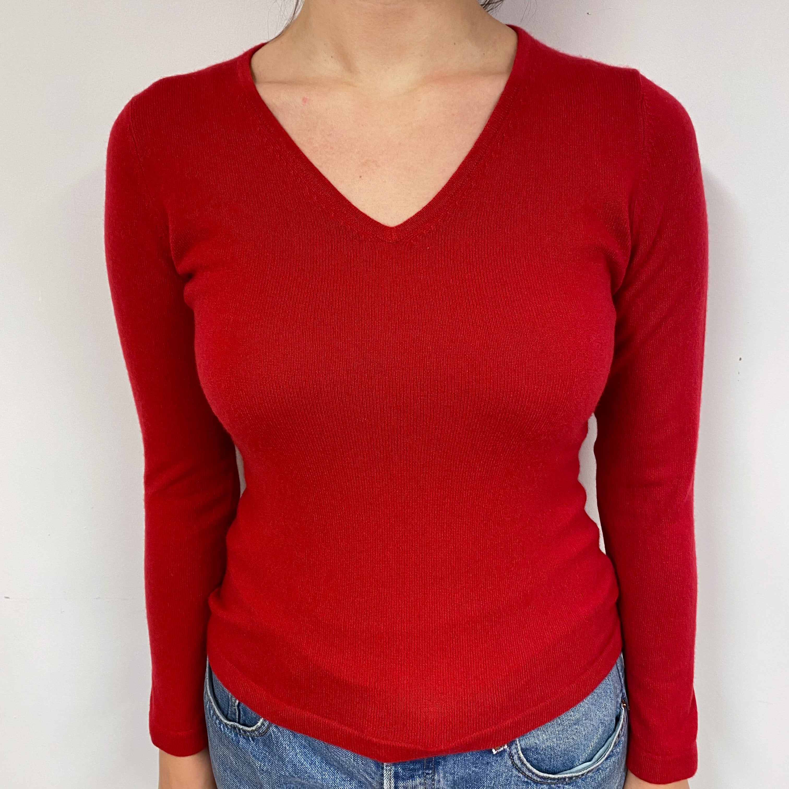 Berry Red Cashmere V-Neck Jumper Small