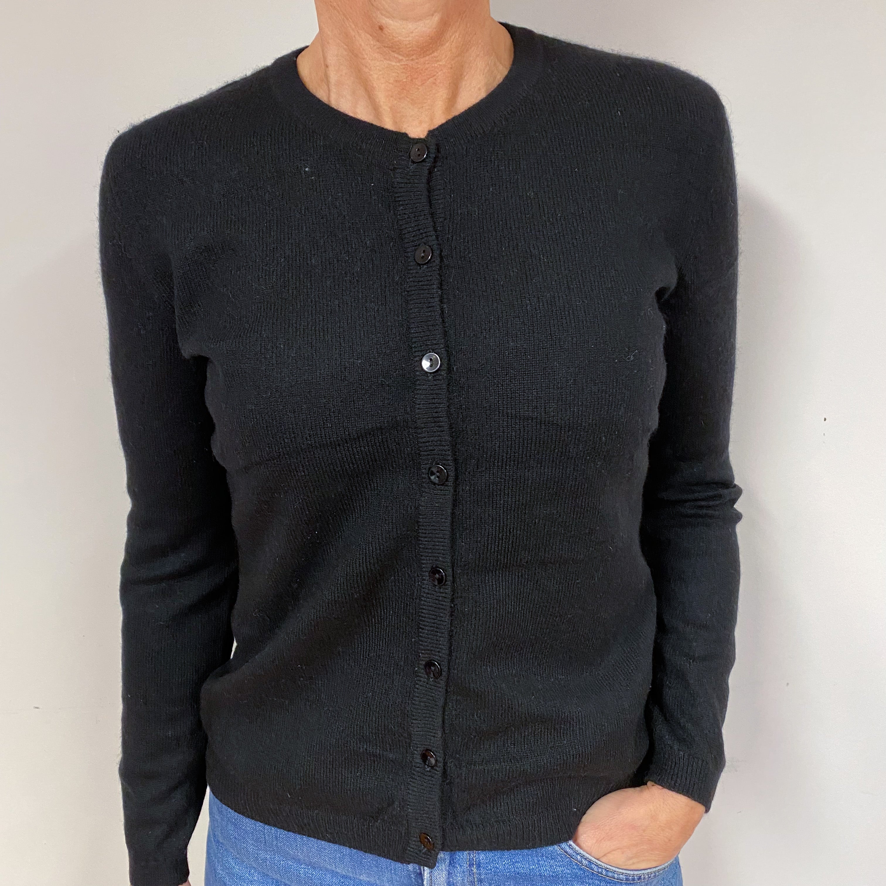 Black Cashmere Crew Neck Cardigan Medium