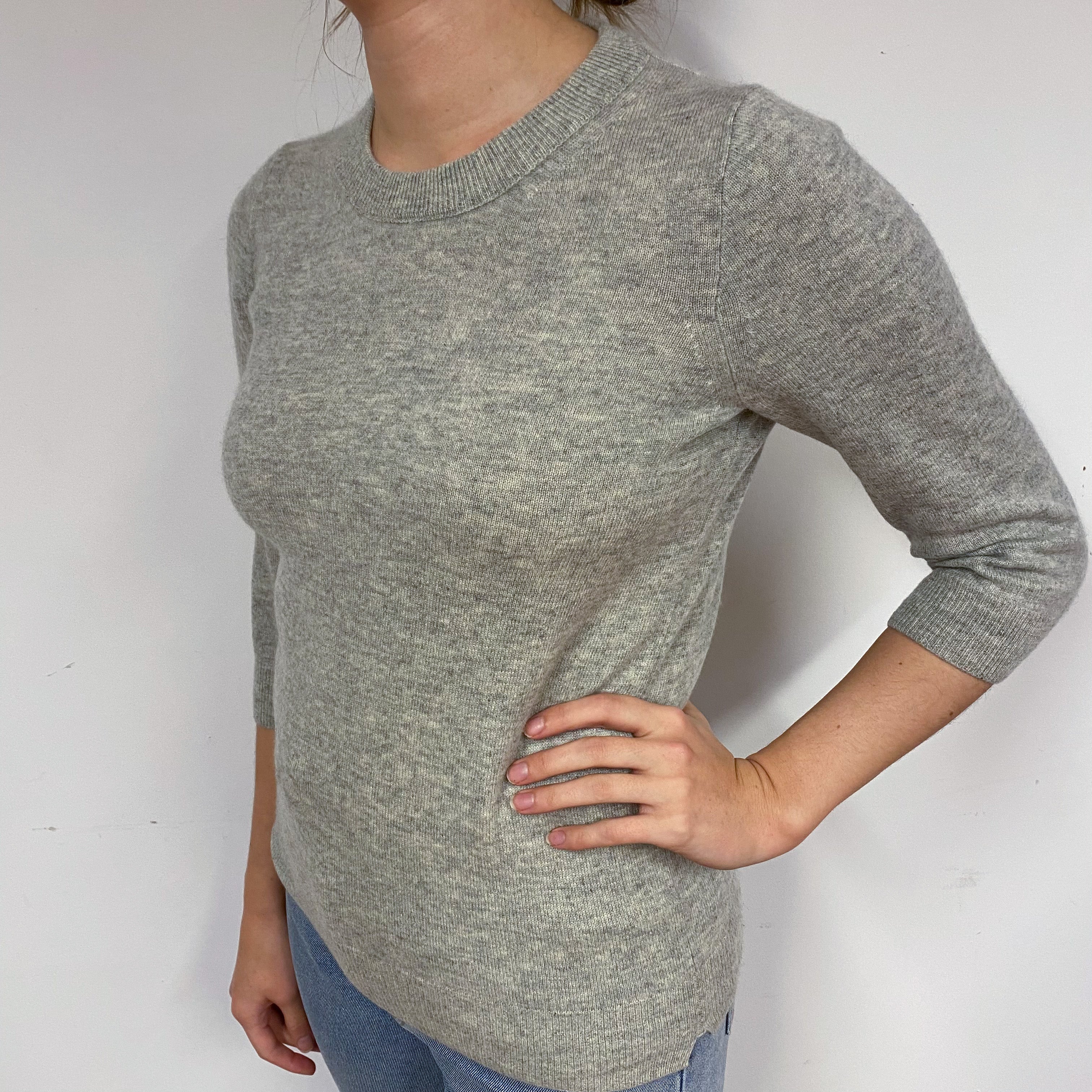 Smoke Grey 3/4 Sleeve Cashmere Crew Neck Jumper Small