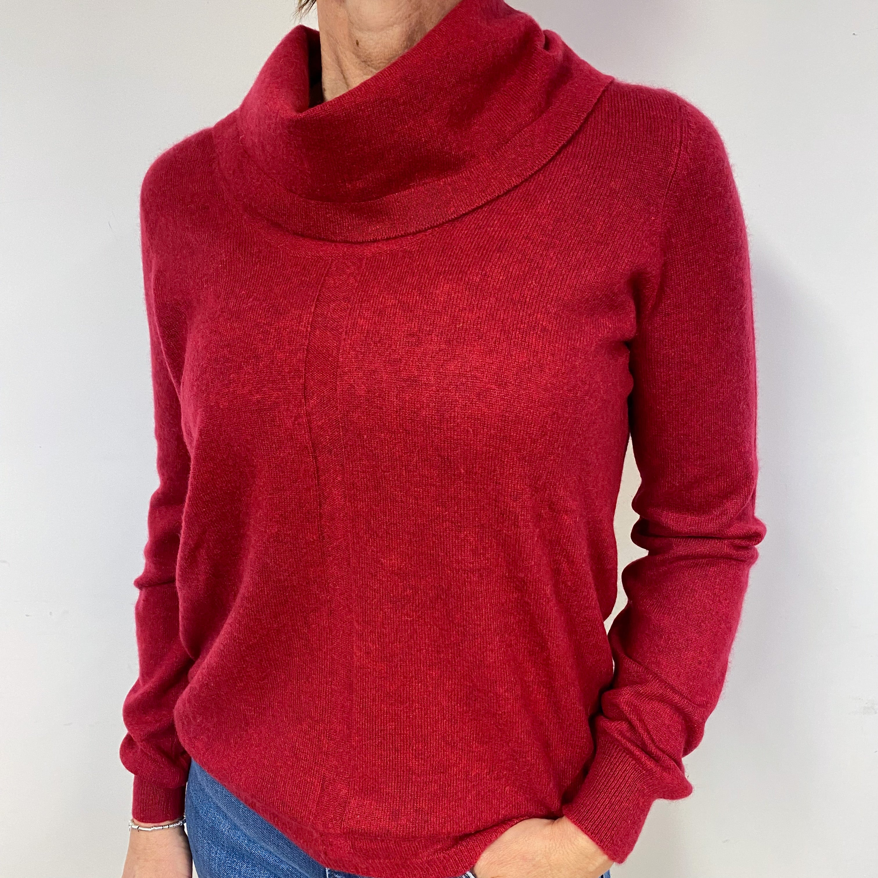 Cherry Red Cashmere Cowl Neck Jumper Medium