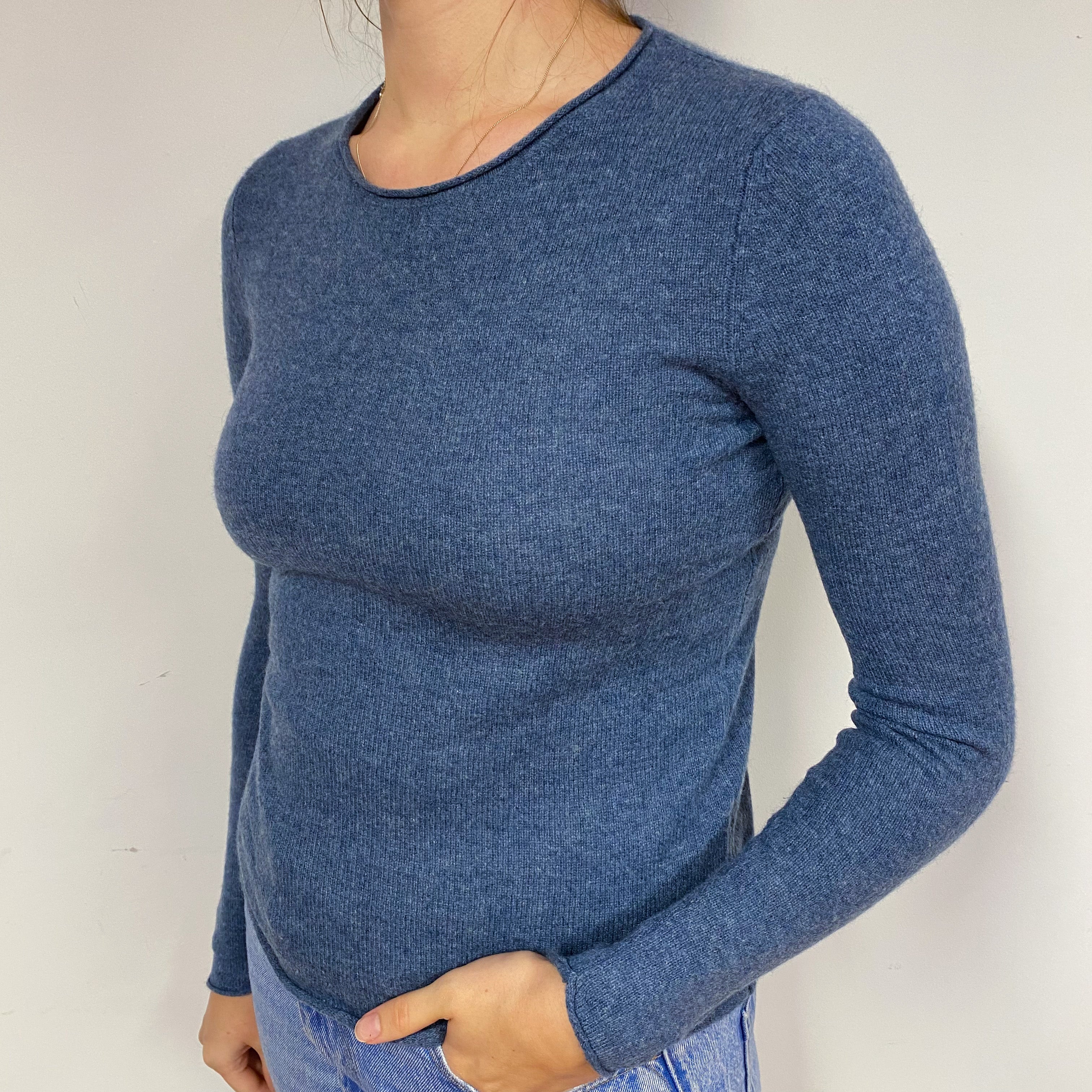 Denim Blue Cashmere Crew Neck Jumper Small