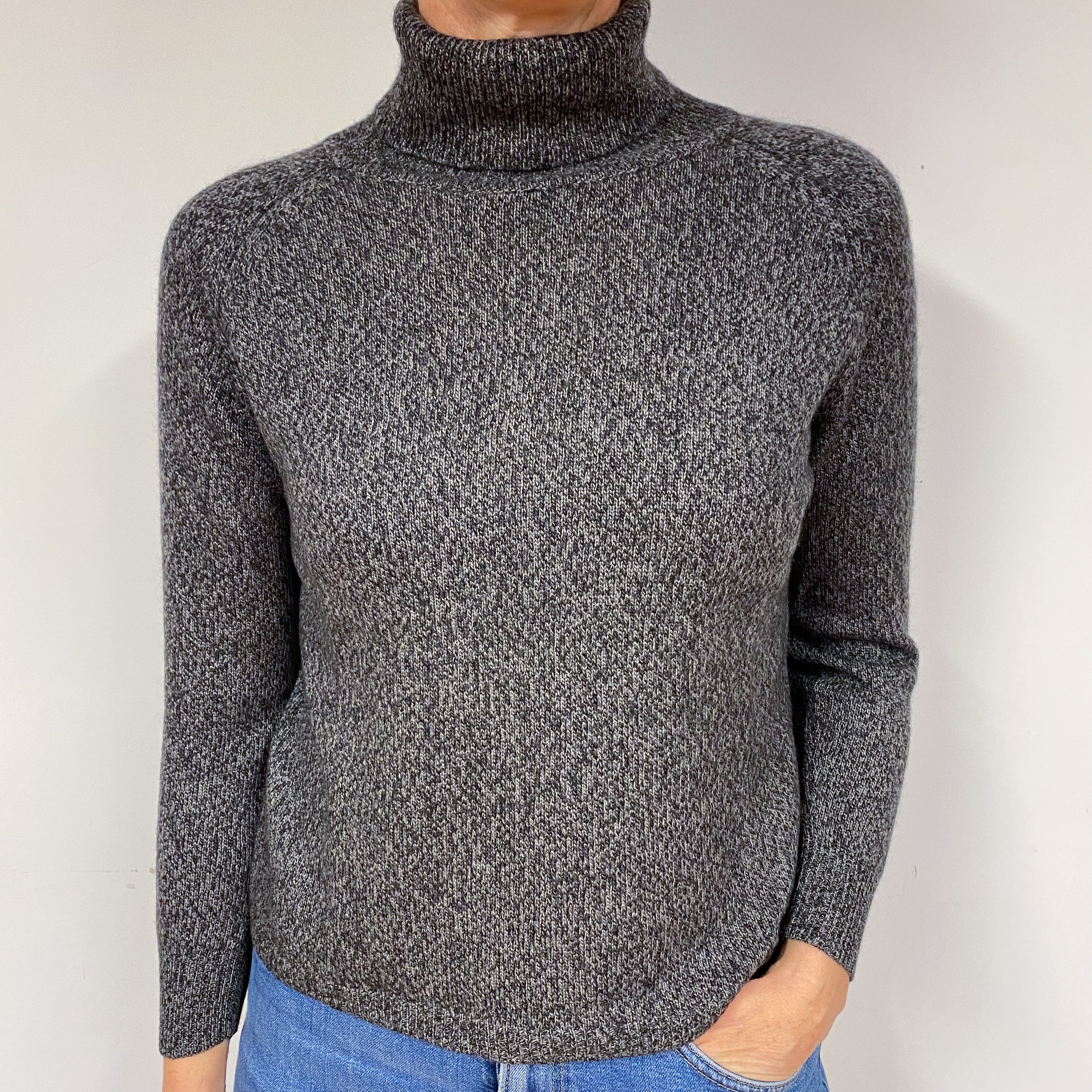 Slate Grey Marl Cashmere Polo Neck Jumper Medium