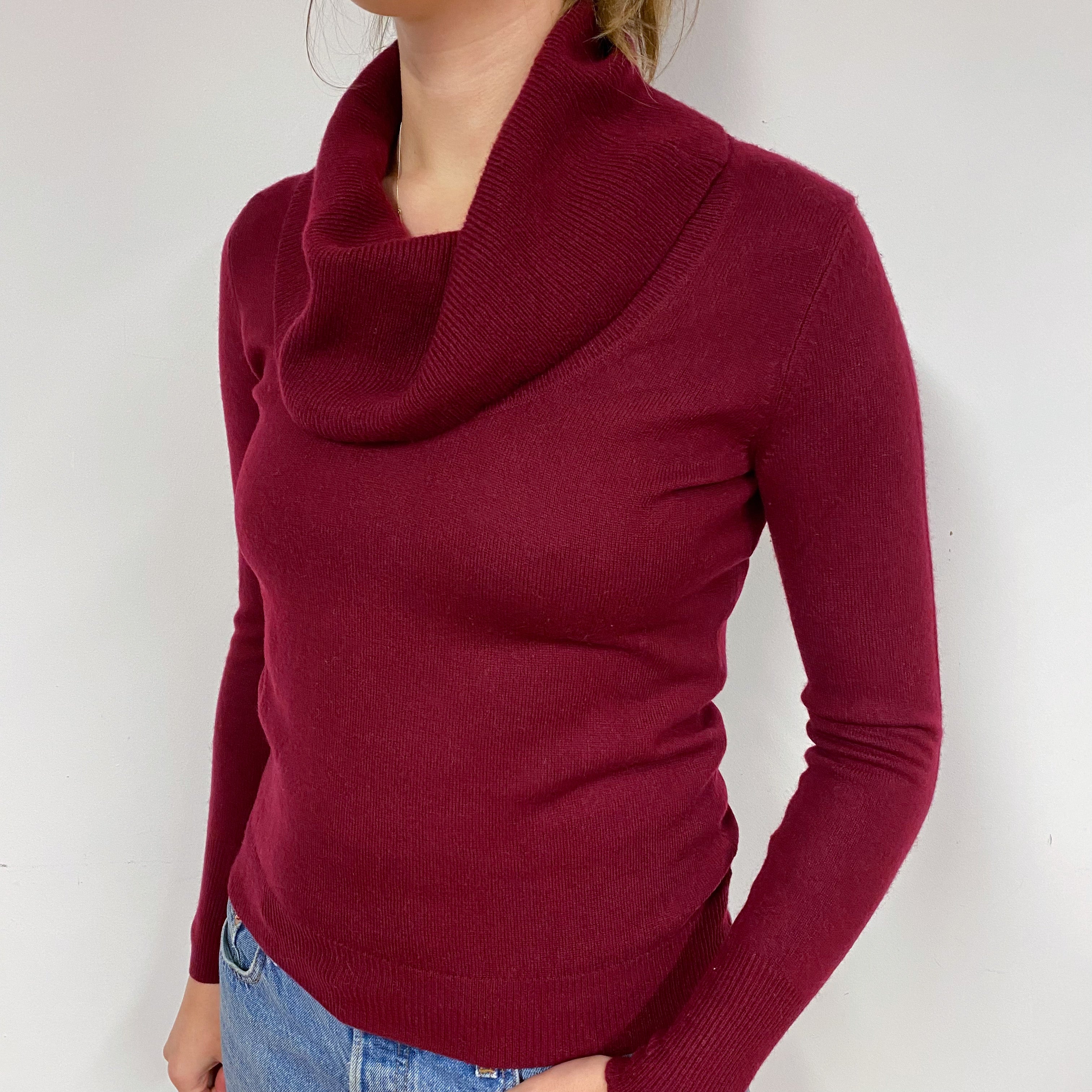 Burgundy Red Cashmere Cowl Neck Jumper Small