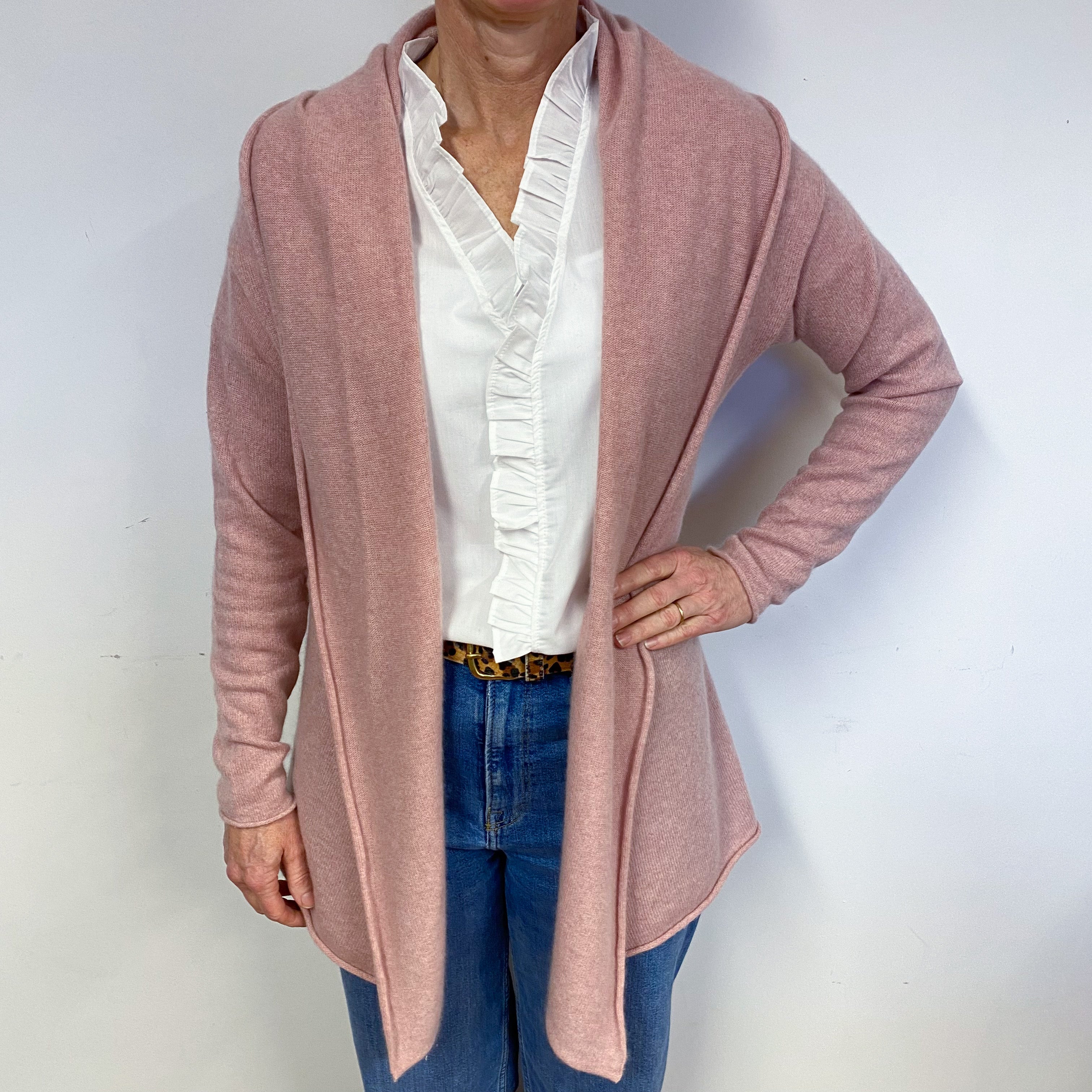 Rose Pink Edge to Edge Cashmere Cardigan Medium