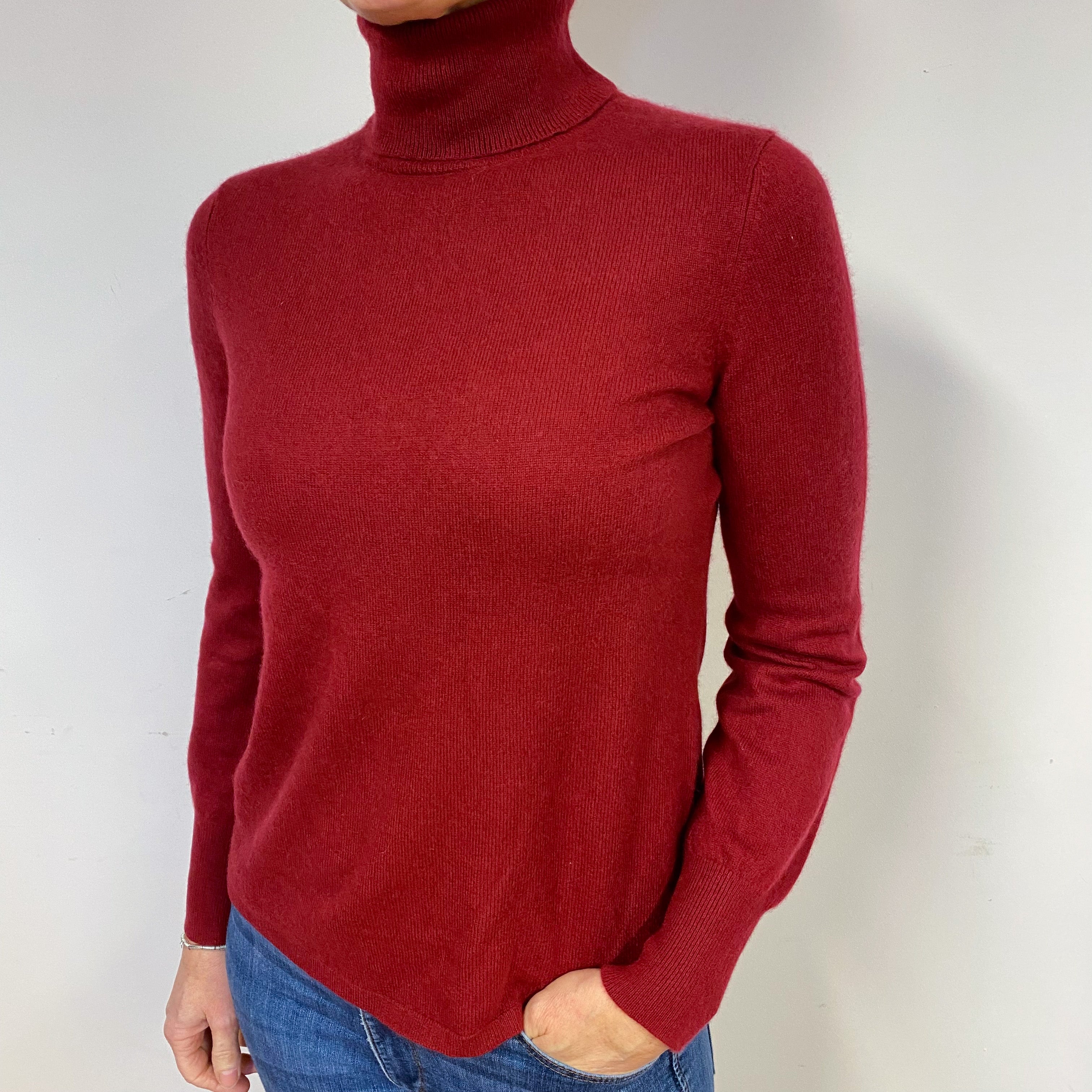 Burgundy Red Cashmere Polo Neck Jumper Medium