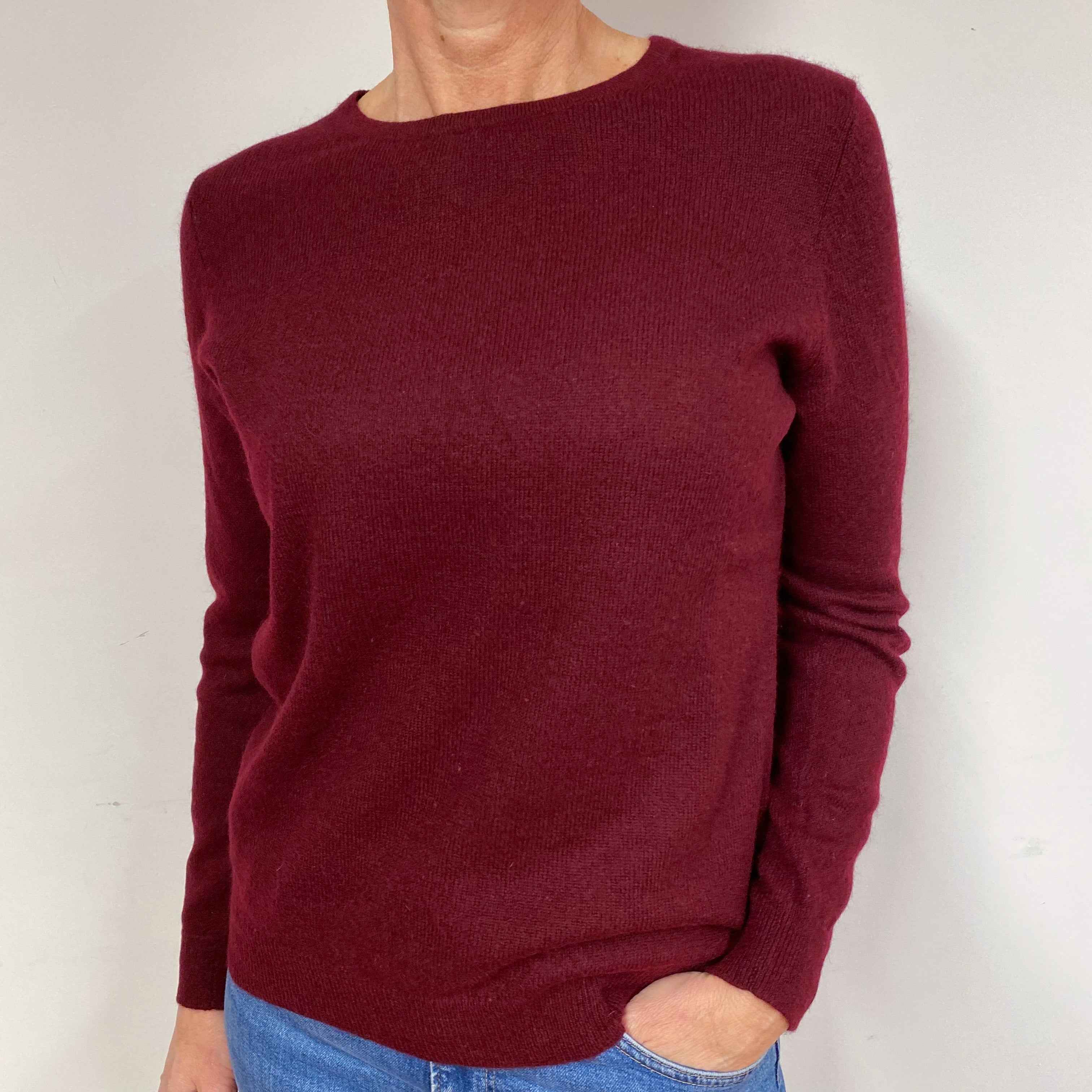 Claret Red Cashmere Crew Neck Jumper Medium