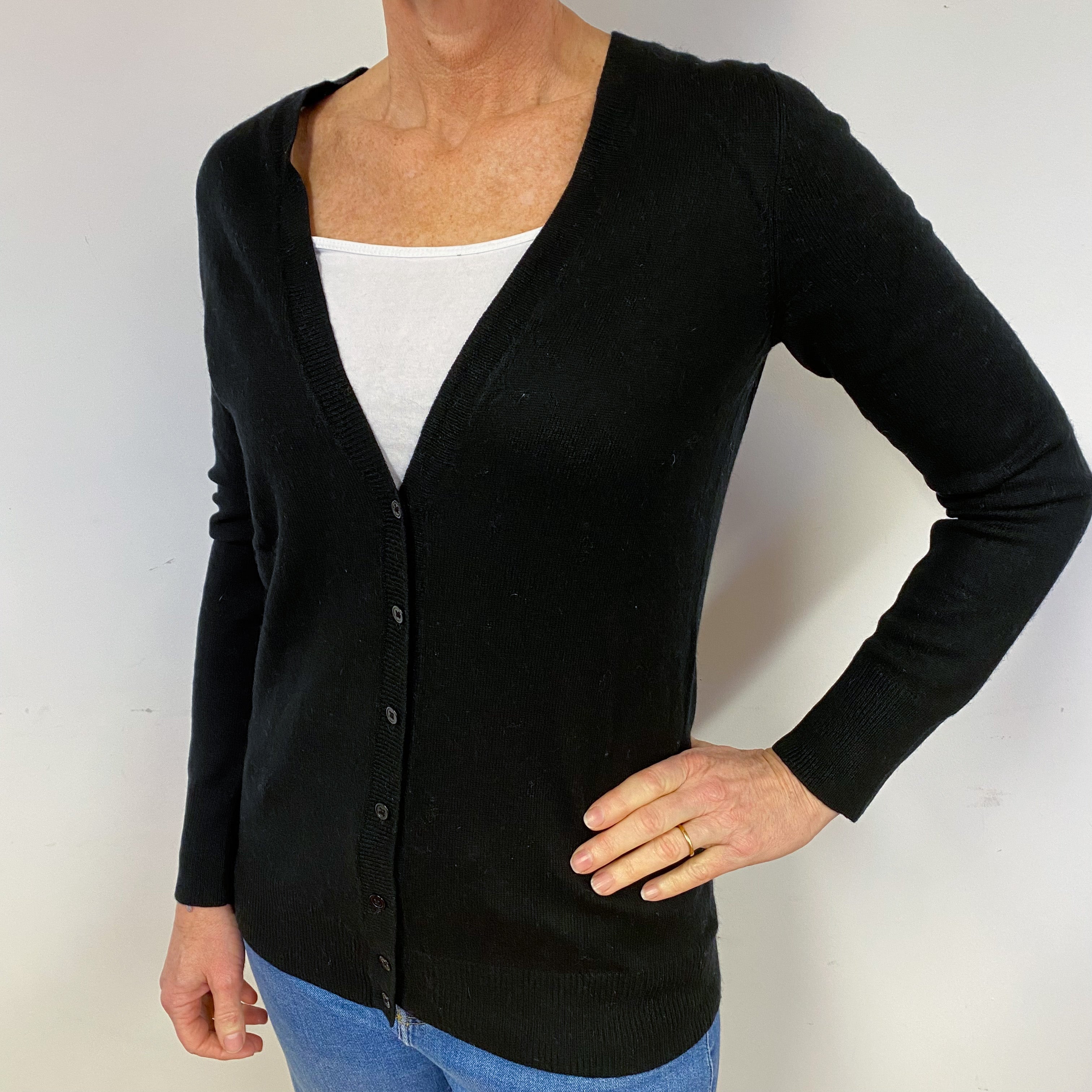 Black Cashmere V-Neck Cardigan Medium