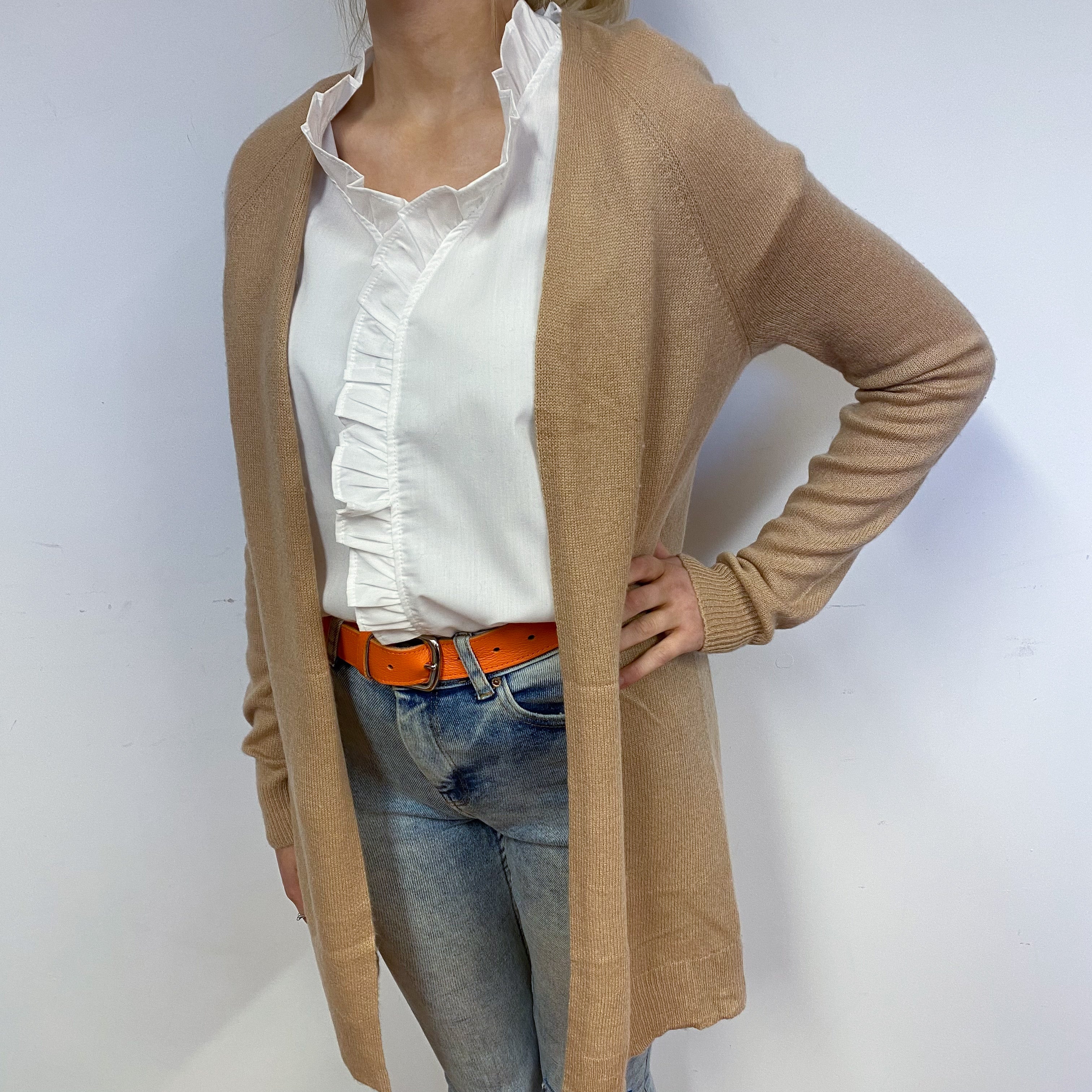 Butterscotch Brown Cashmere Edge to Edge Cardigan Small