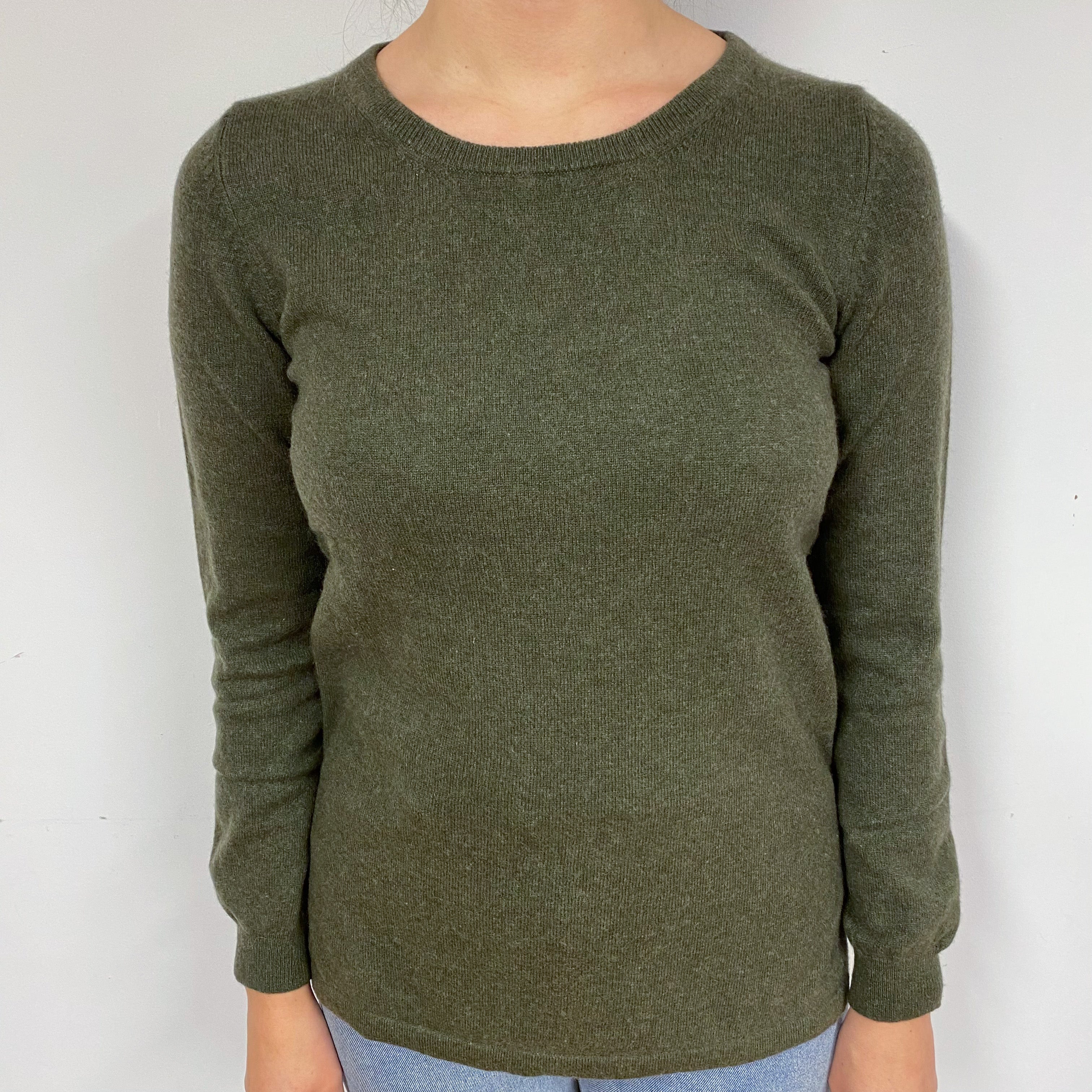 Khaki Green Cashmere Crew Neck Jumper Small