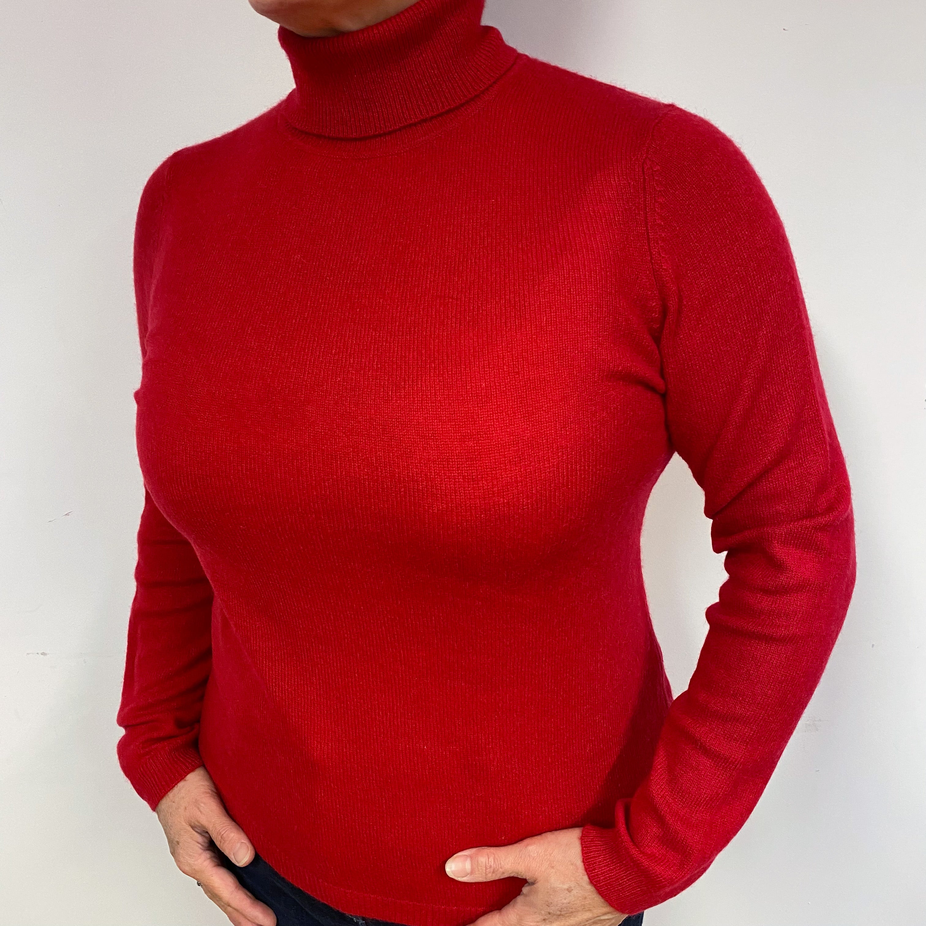 Post Box Red Cashmere Polo Neck Jumper Large