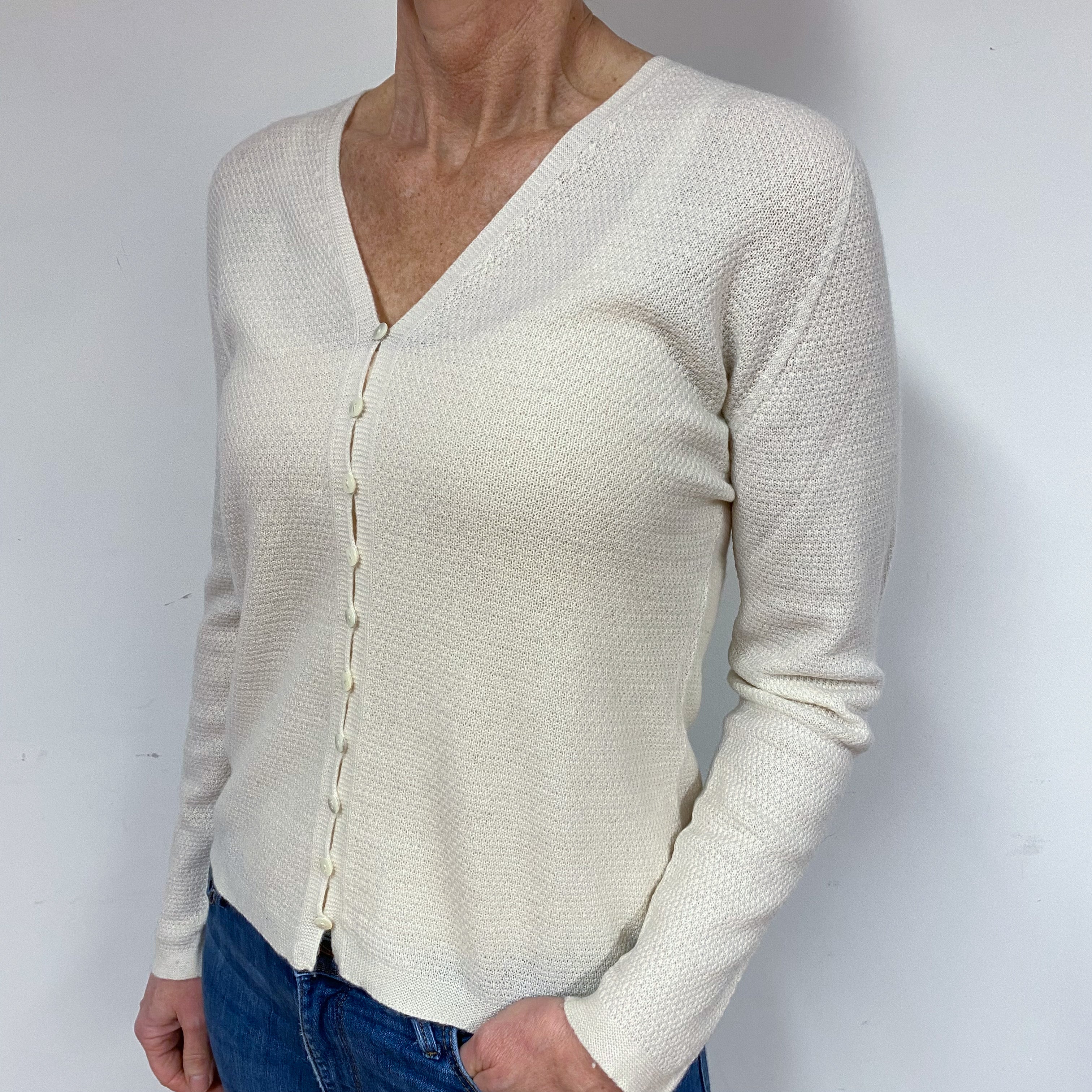 Vanilla Cashmere Waffle Knit Cardigan Medium