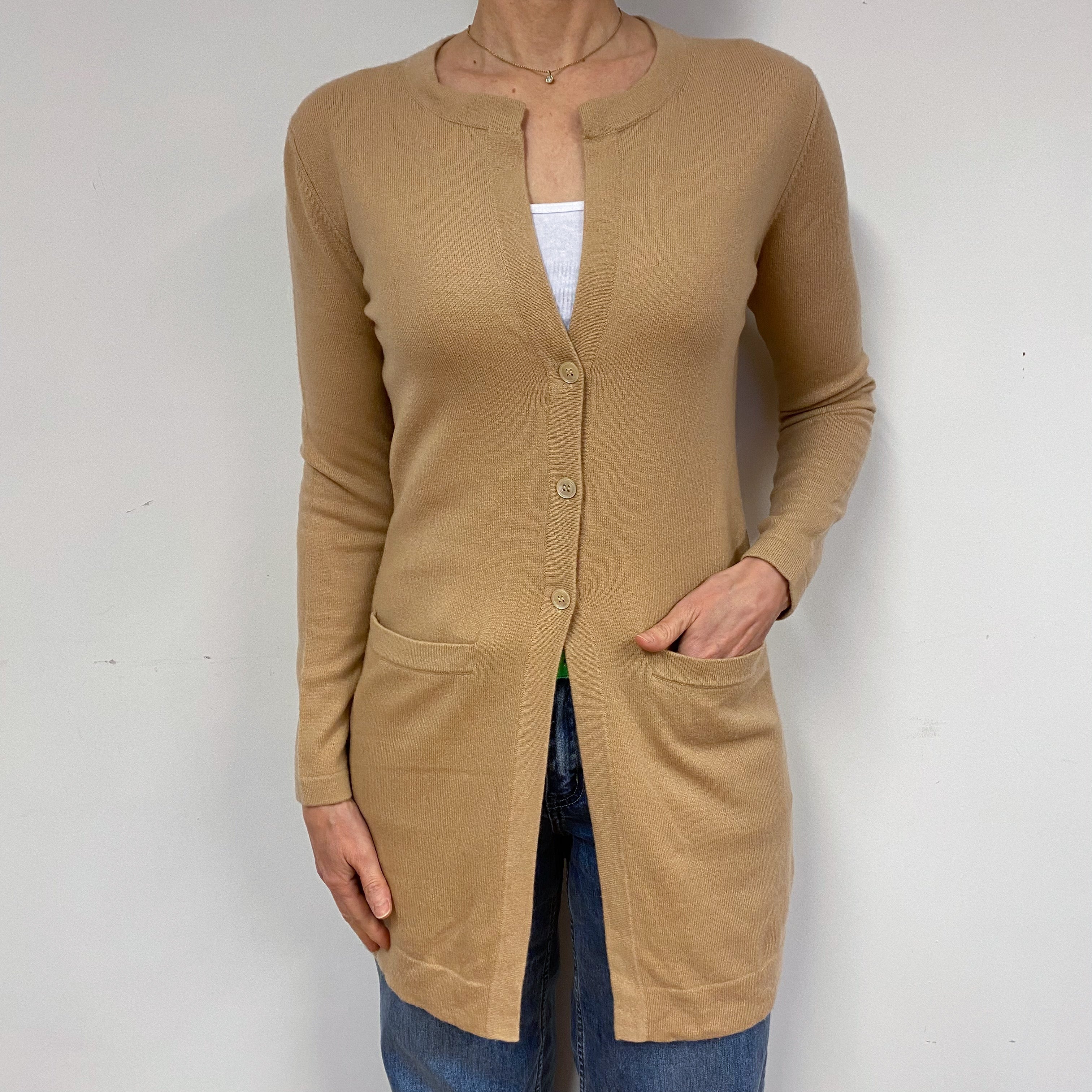 Camel Brown Long Cashmere Cardigan Small