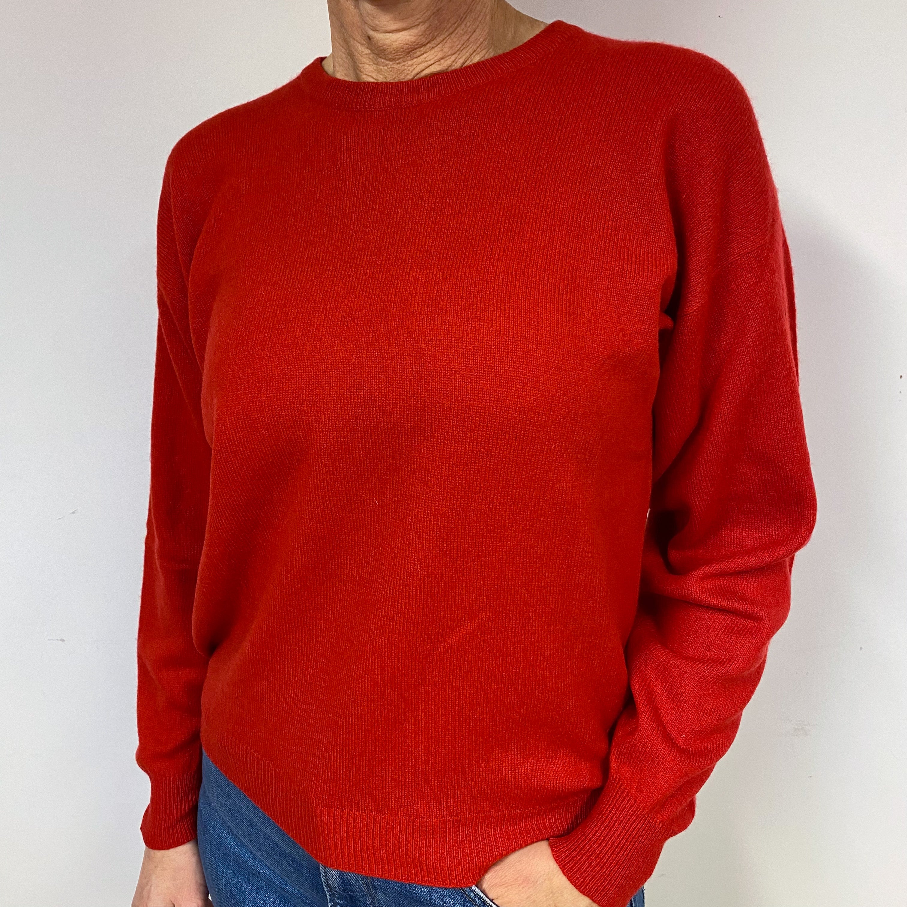 Post Box Red Cashmere Crew Neck Jumper Medium