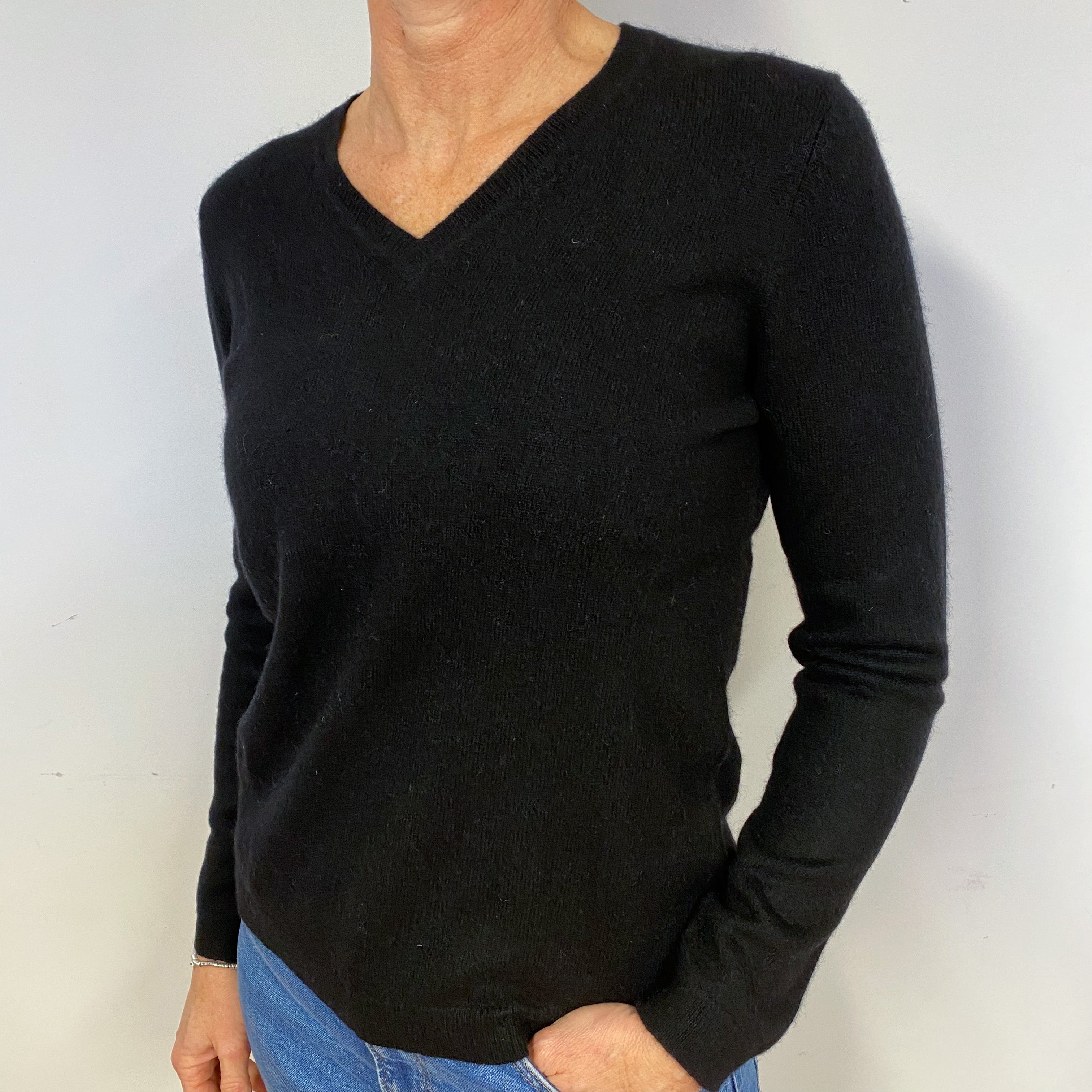 Black Cashmere V-Neck Jumper Medium