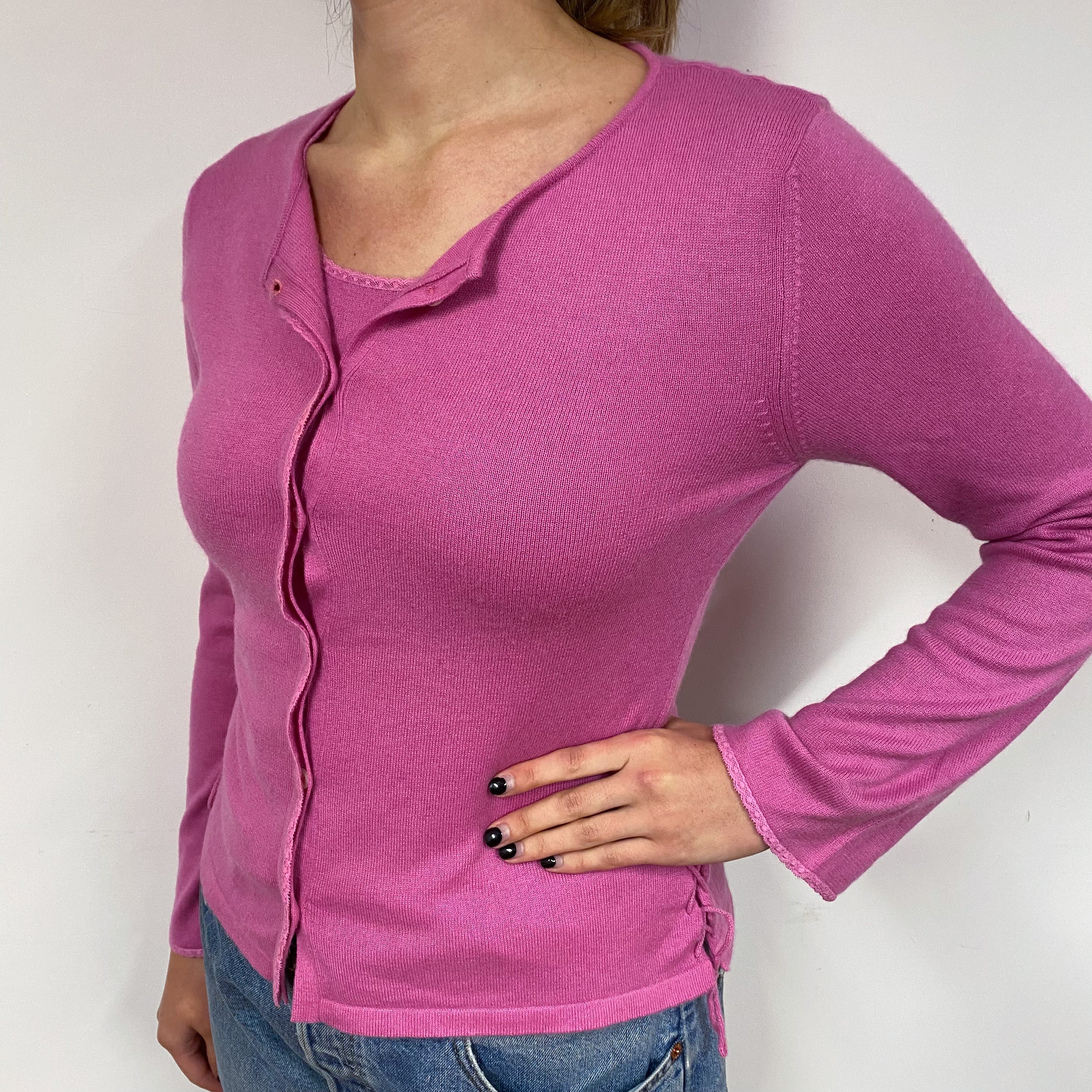 Tulip Pink Cashmere Twin Set Cardigan Small