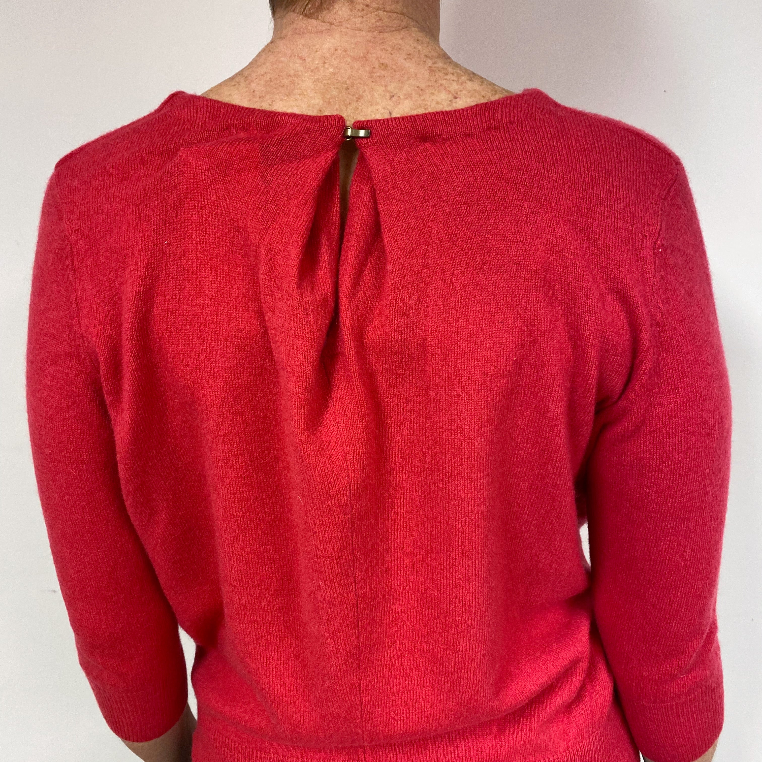 Berry Red Ruched Cashmere Crew Neck Jumper Medium