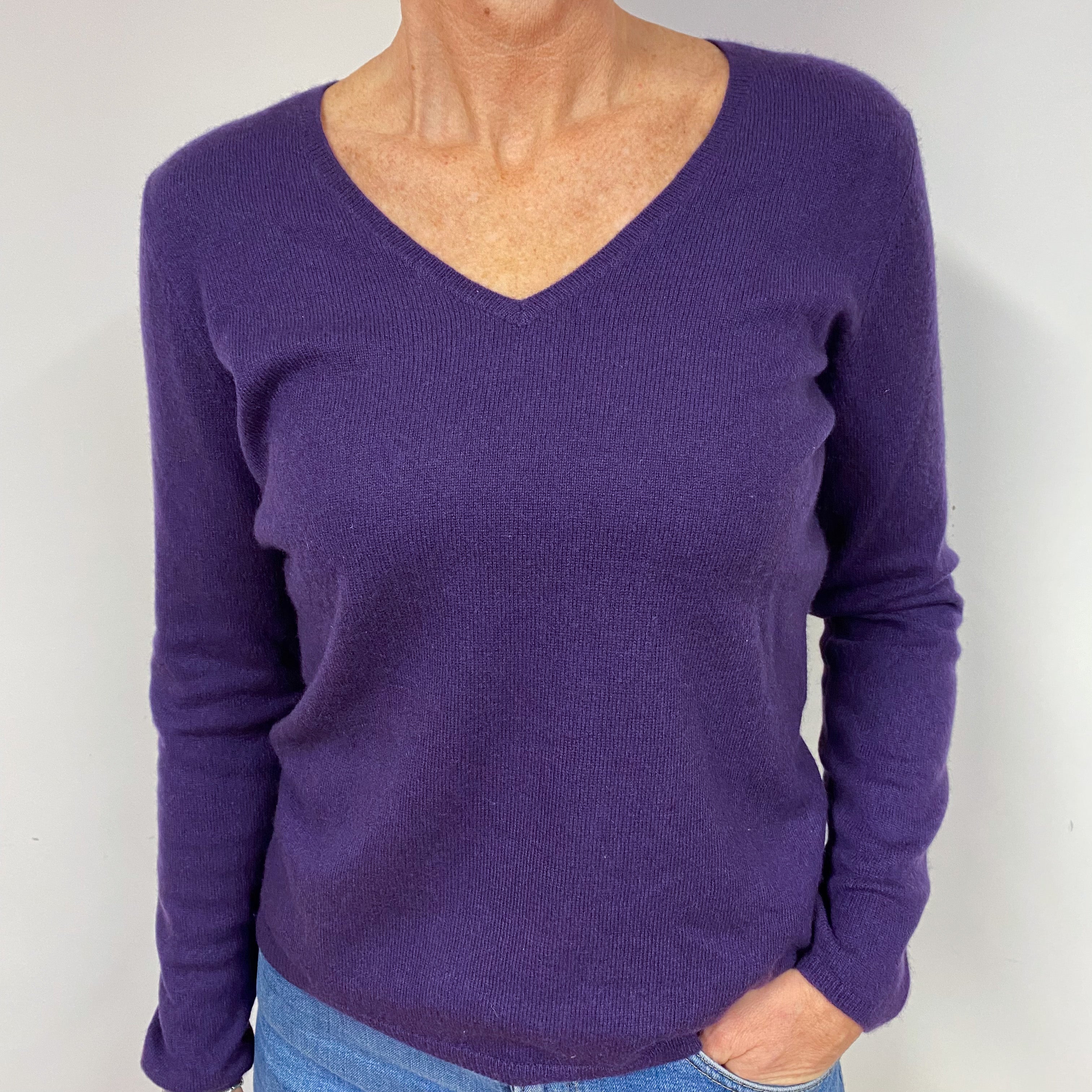 Pansy Purple Cashmere V-Neck Jumper Medium