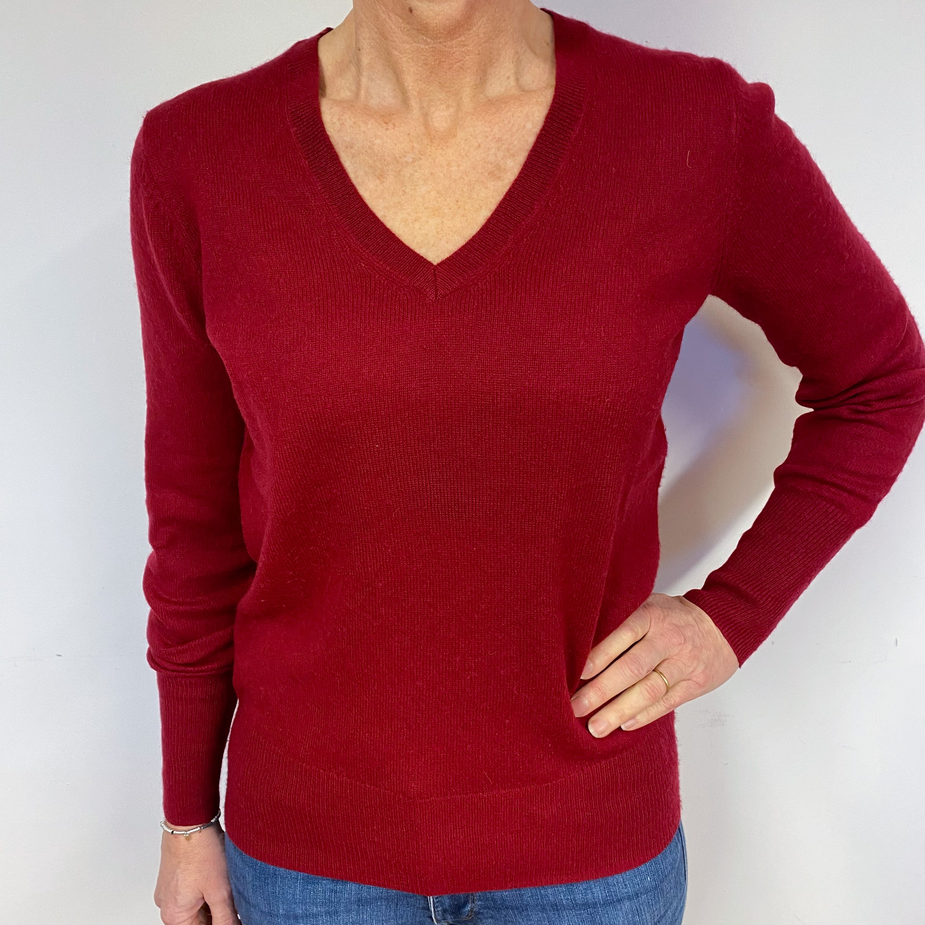 Garnet Red Cashmere V-Neck Jumper Medium