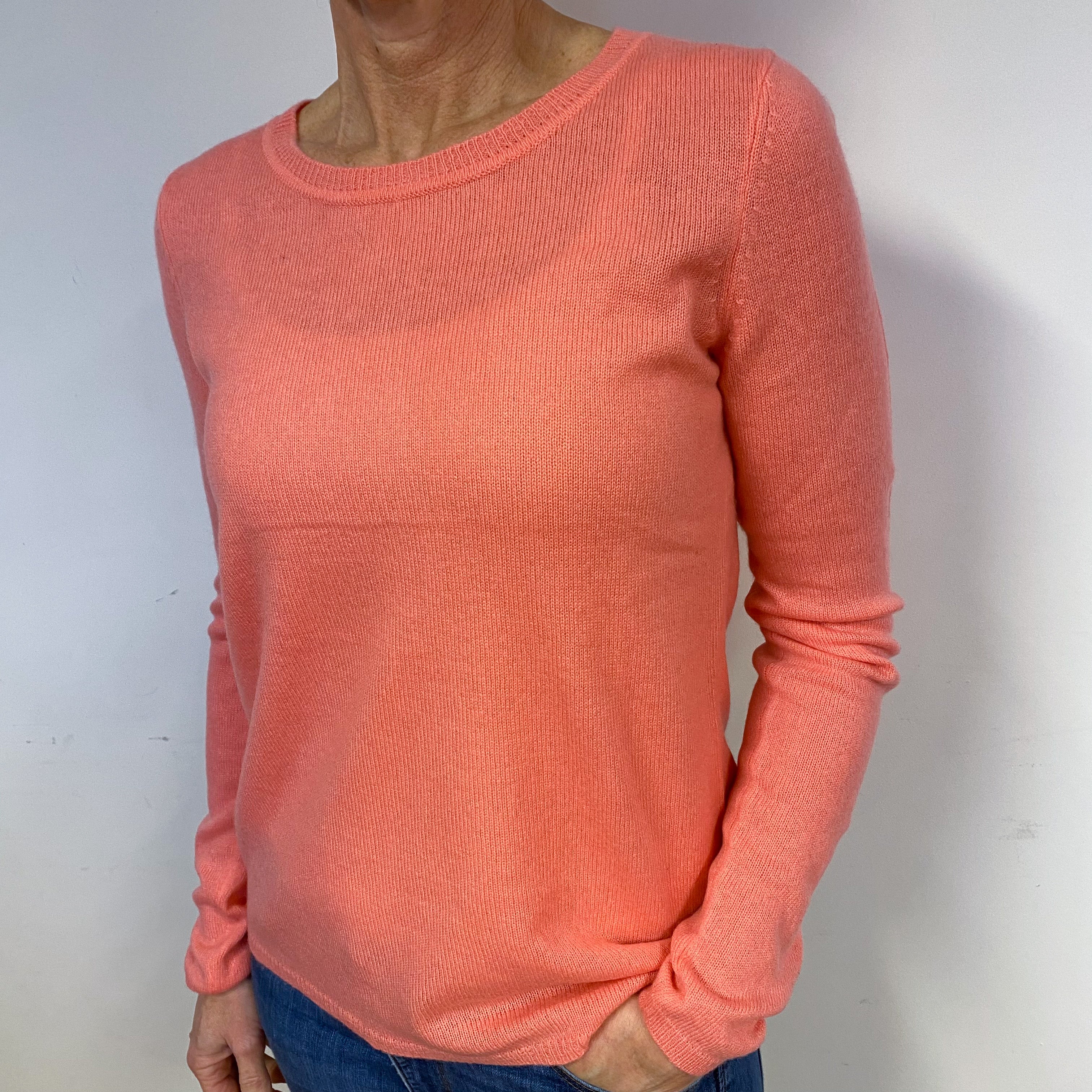 Lightweight Flamingo Pink Cashmere Crew Neck Jumper Medium