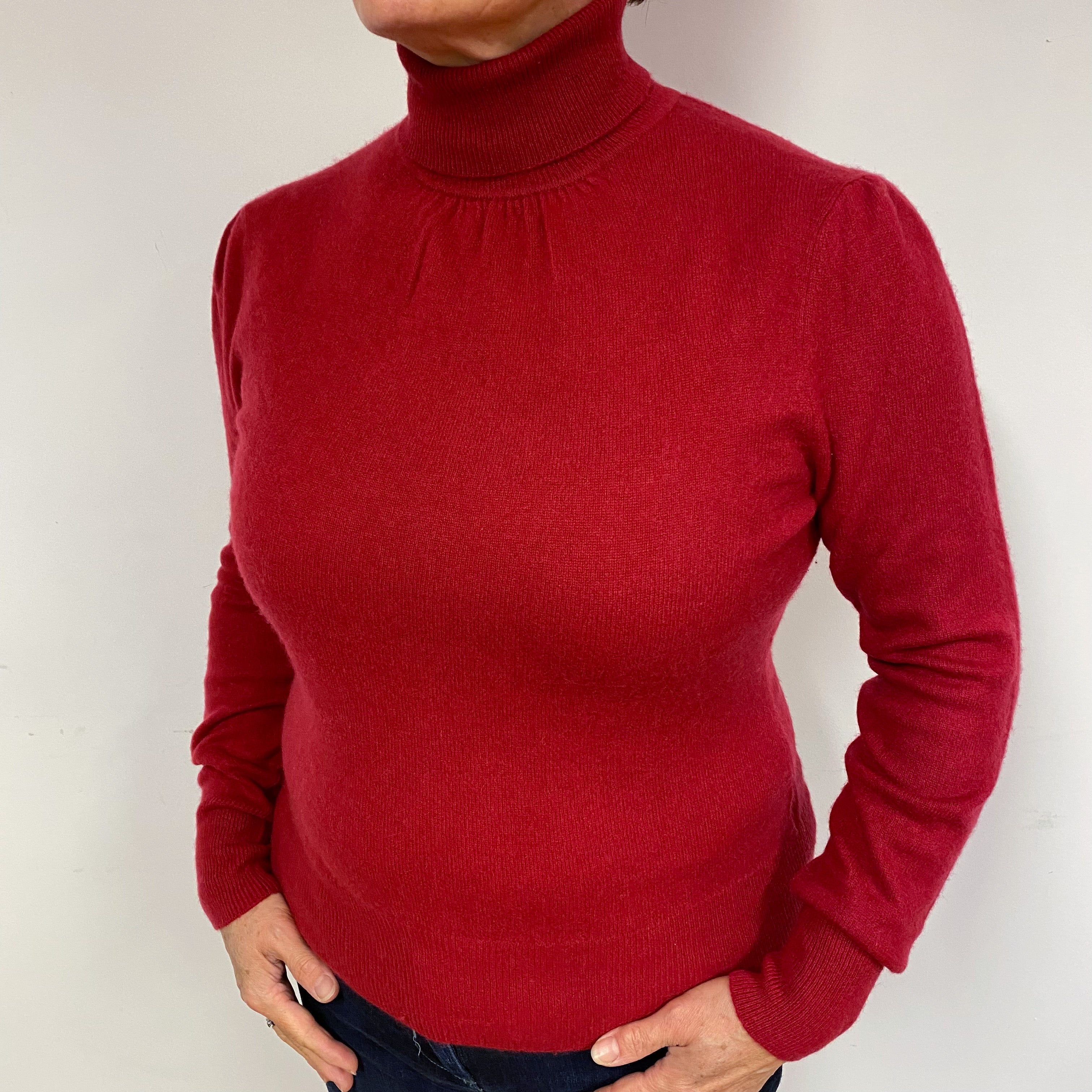 Crimson Red Cashmere Polo Neck Jumper Large