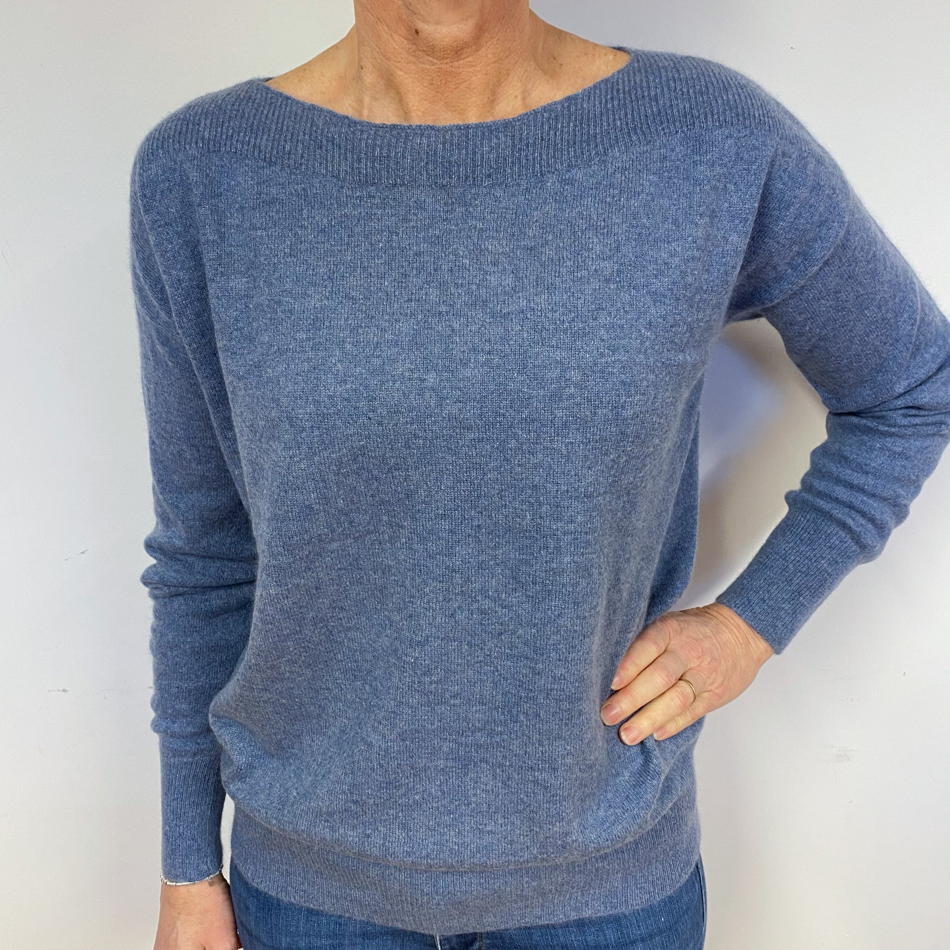 Slouchy Denim Blue Cashmere Crew Neck Jumper Medium