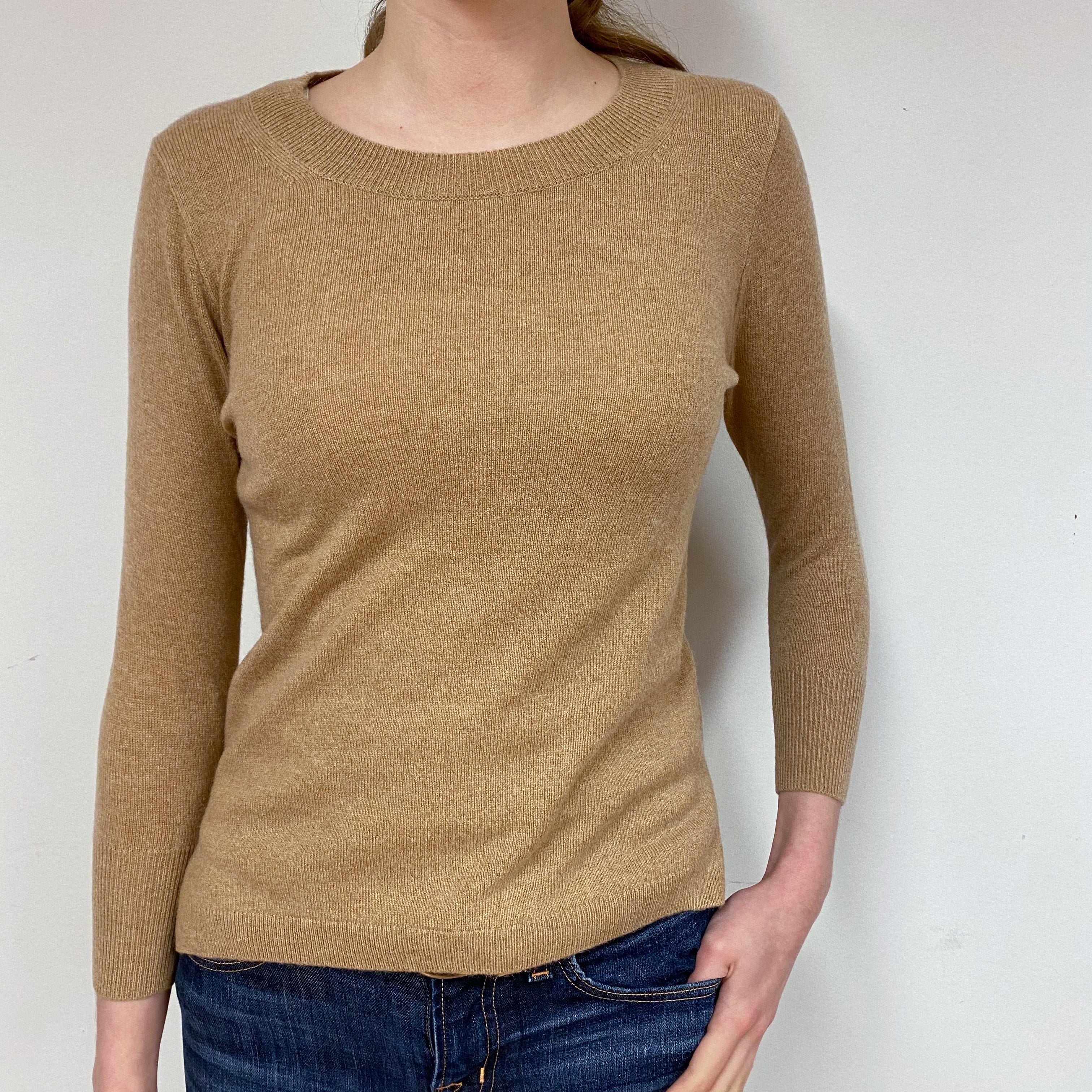 Camel Brown Cashmere Crew Neck Jumper Extra Small