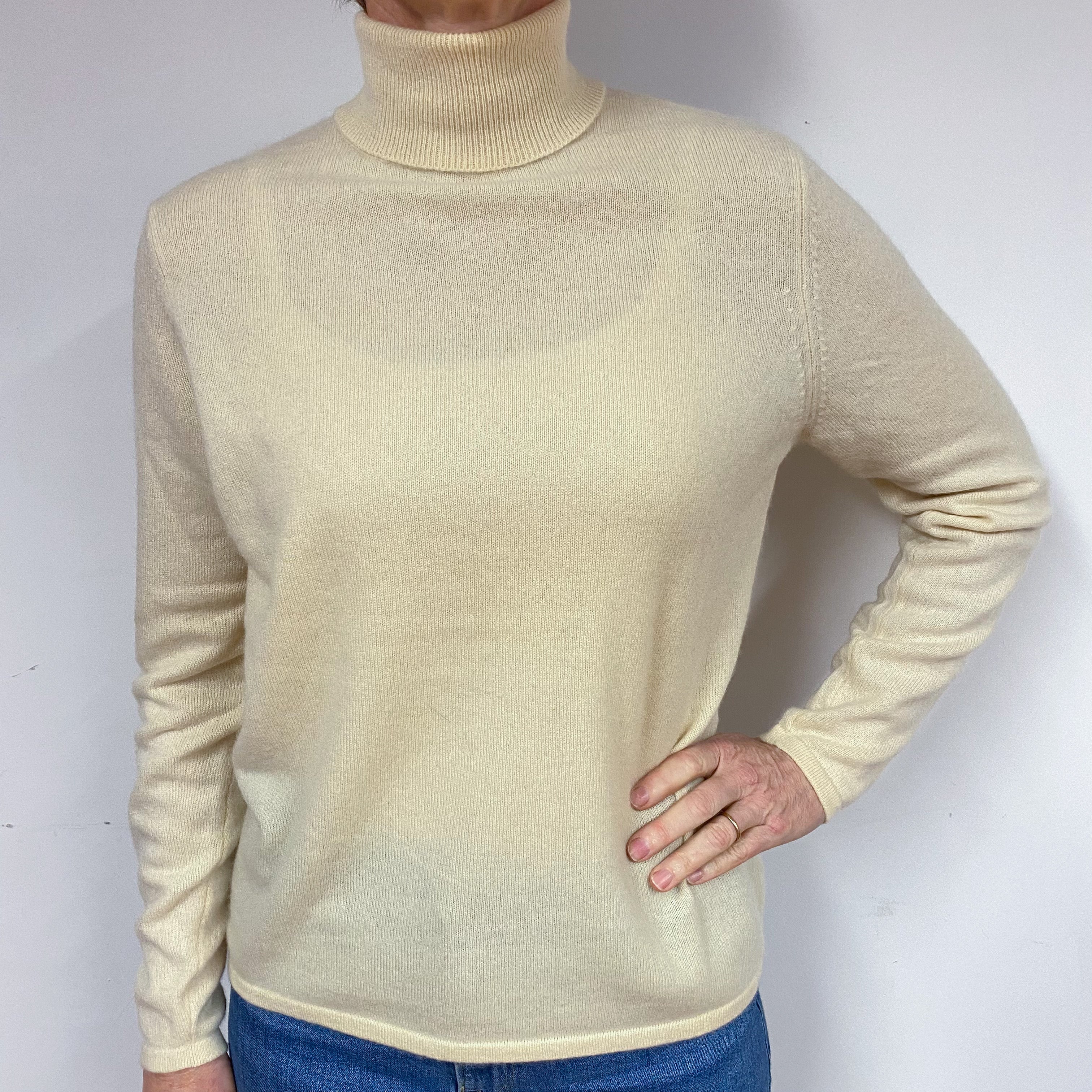 Clotted Cream Cashmere Polo Neck Jumper Medium