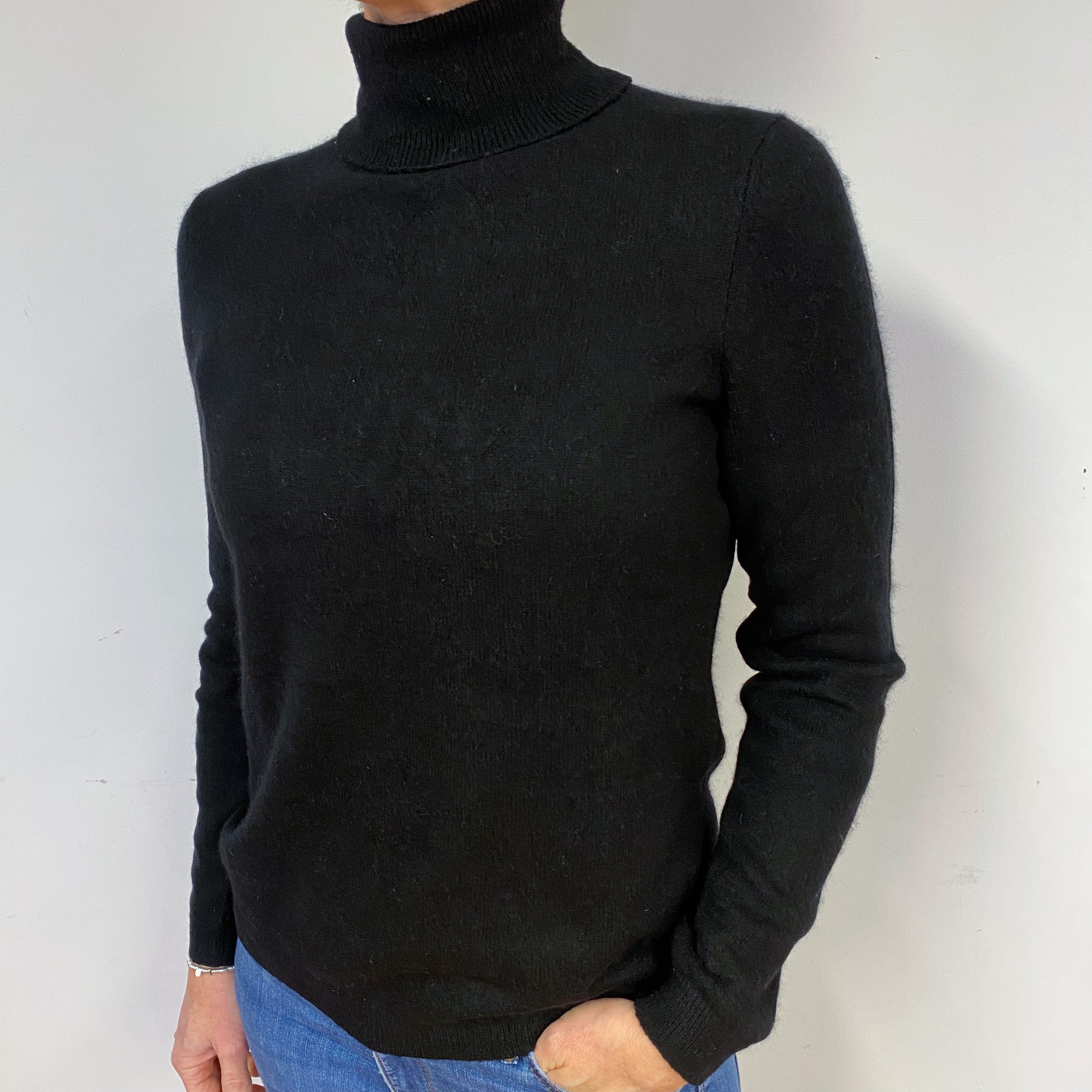 Black Cashmere Polo Neck Jumper Medium